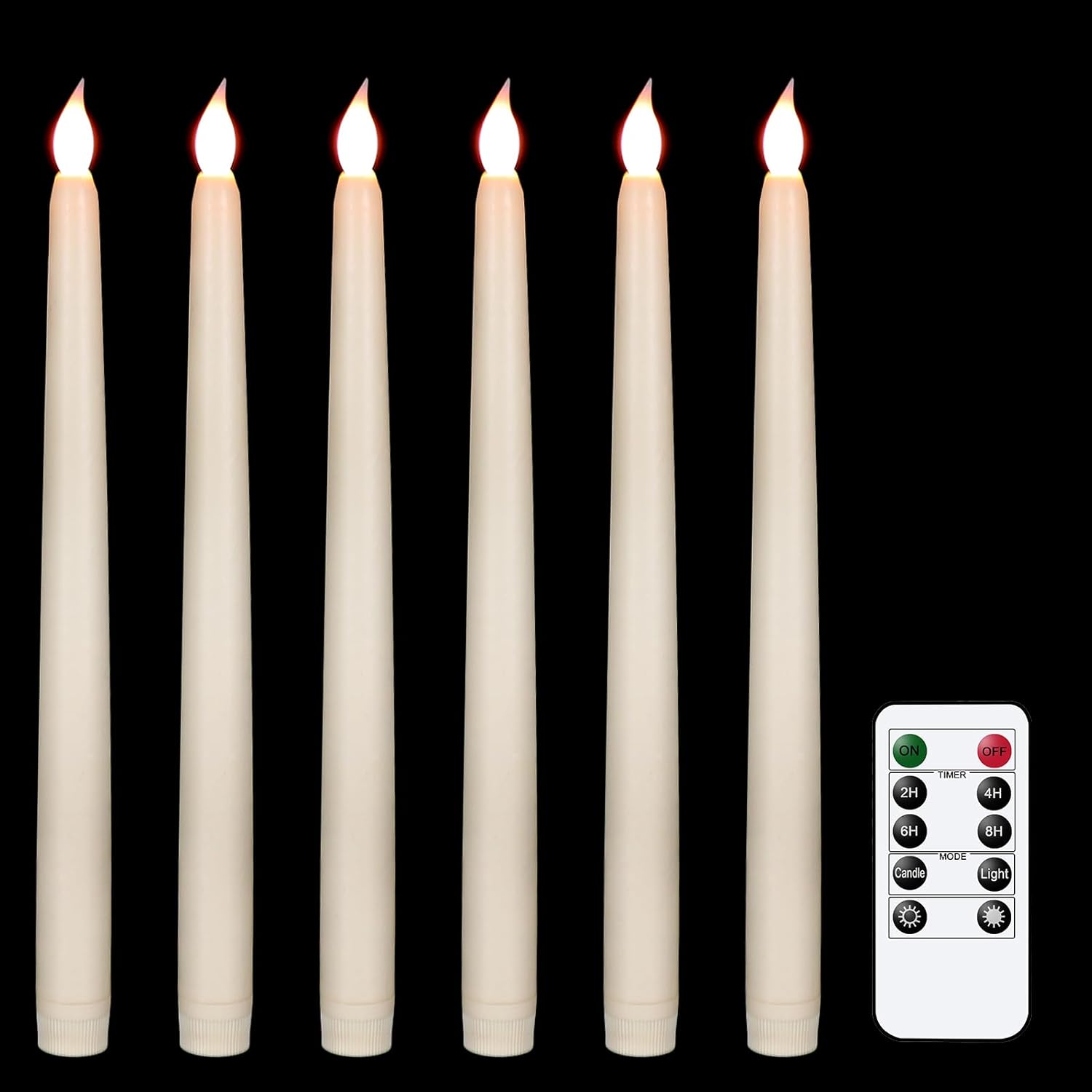 Wondise Velas cónicas parpadeantes sin llama con control remoto y temporizador, velas de 11 pulgadas que funcionan con pilas, velas LED de cera real