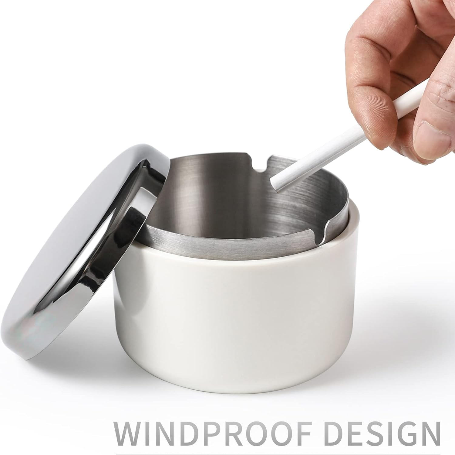 Cenicero sin humo con tapa para fumadores, revestimiento de acero inoxidable, resistente al viento, duradero, fácil de limpiar, ceniceros frescos