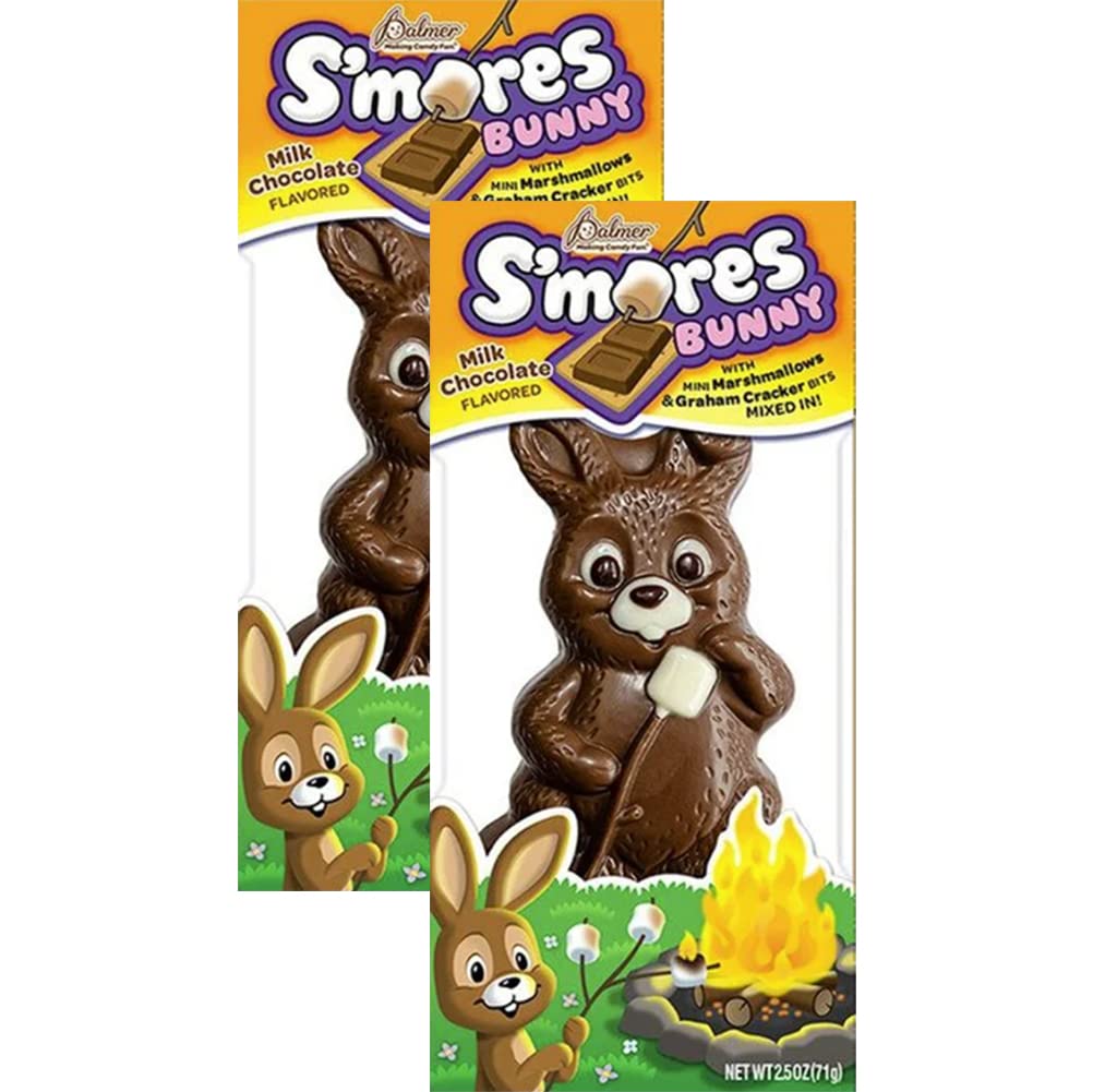 Fruidles Easter S’mores Bunny – Chocolate sólido con leche grande, golosinas navideñas, chocolate con leche saborizado con trozos de galletas Graham