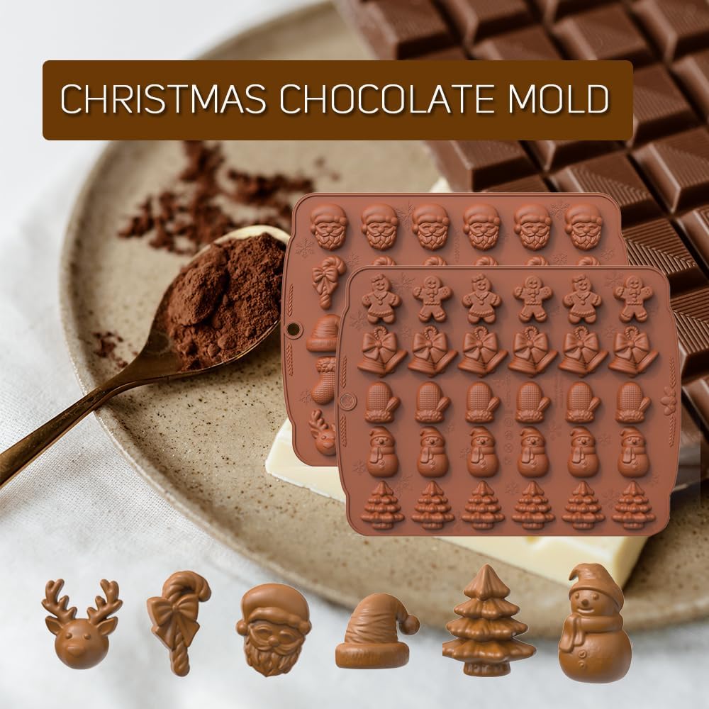 2 moldes de silicona para caramelos de gomita de Navidad, 30 moldes de Navidad para bricolaje de chocolate de Navidad, caramelos, gelatina
