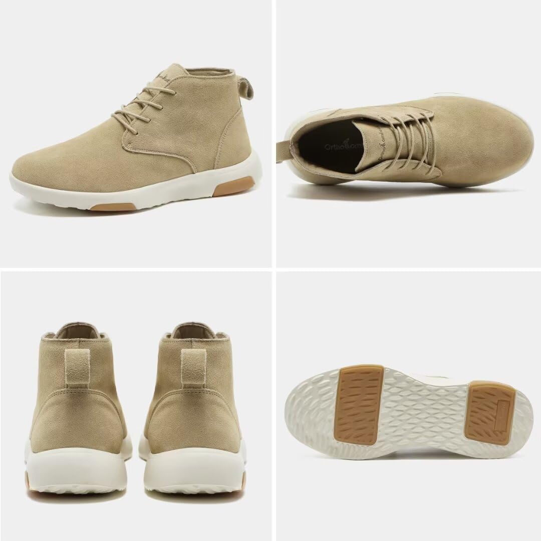 OrthoComfoot Botas cómodas para hombre con soporte de arco, de cuero auténtico, para exteriores, zapatos Oxford para caminar para fascitis plantar,