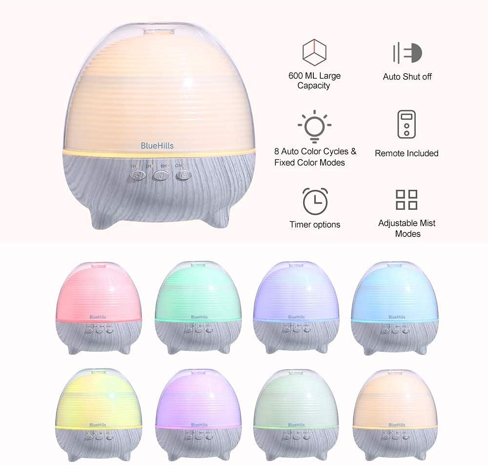 BlueHills Difusor de aceite esencial de alta calidad con control remoto, lindo humidificador de aromaterapia, área de cobertura de gran capacidad