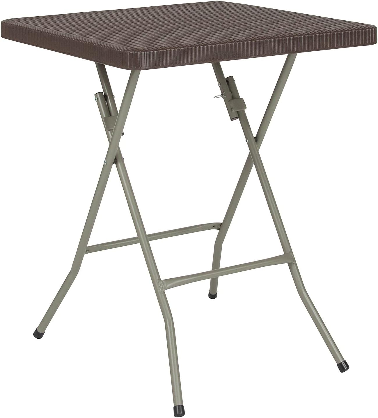 Flash Furniture – Mesa plegable cuadrada de plástico de ratán marrón de 1.95 pies