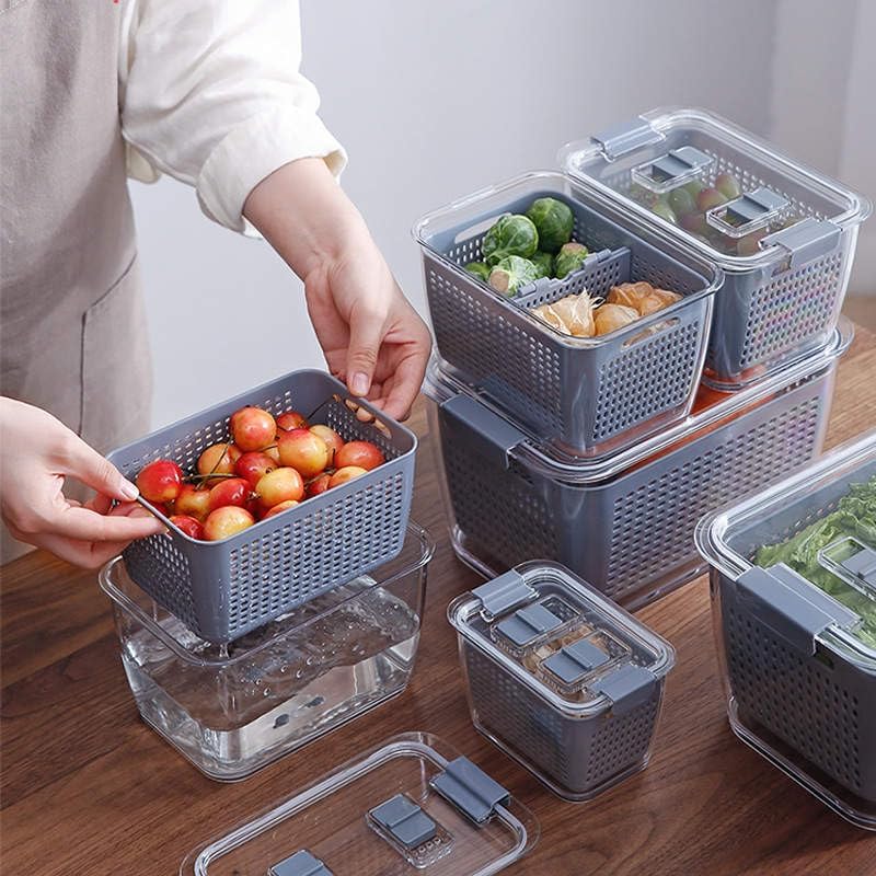 SHEBI PRODUCT Paquete de 3 cubos organizadores de refrigerador, organizador de plástico transparente para frutas y productos con bandeja extraíble,