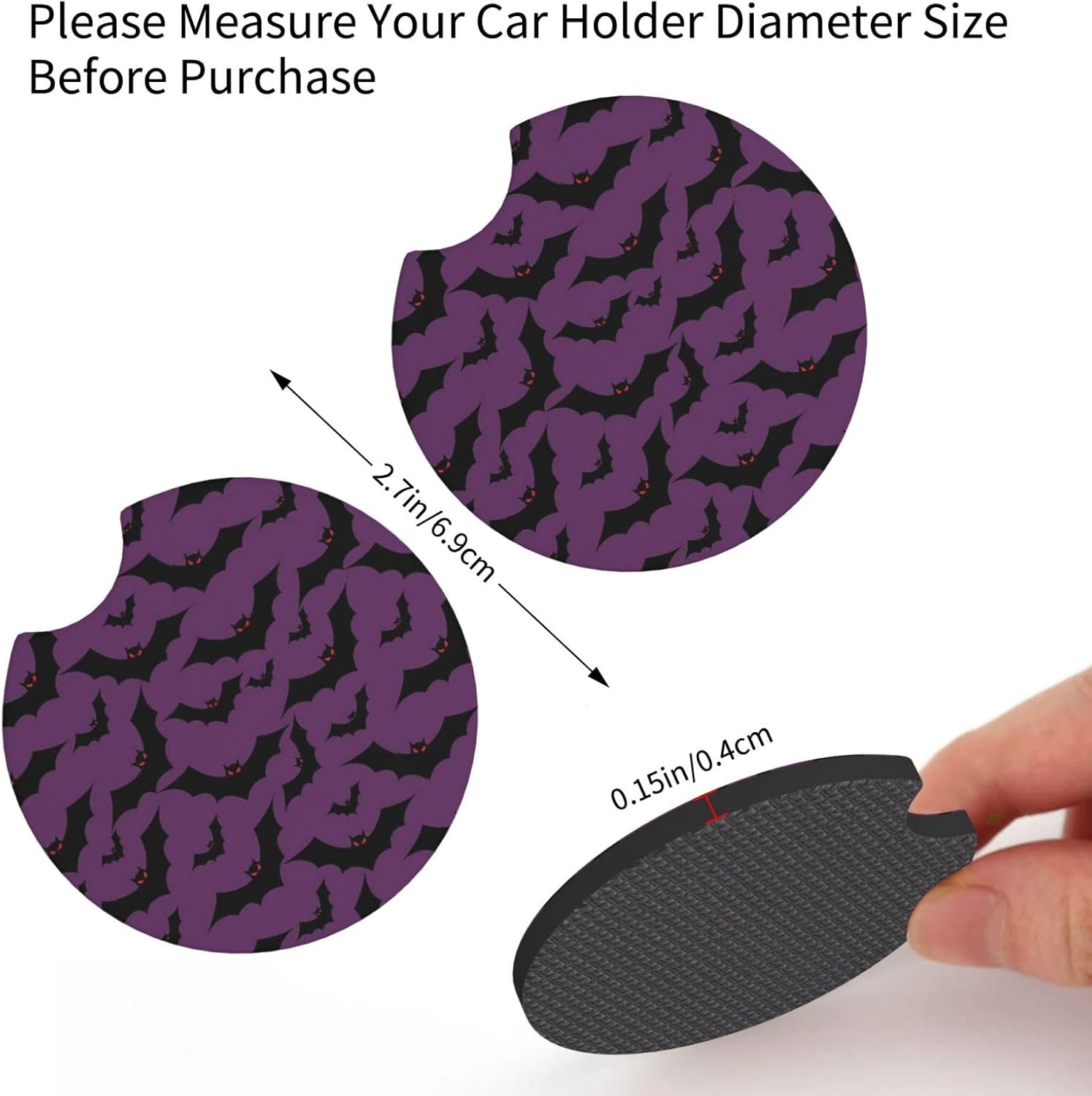 Portavasos de automóvil de murciélago de Halloween para mujeres y hombres, tapete decorativo absorbente de goma para taza de automóvil con parte