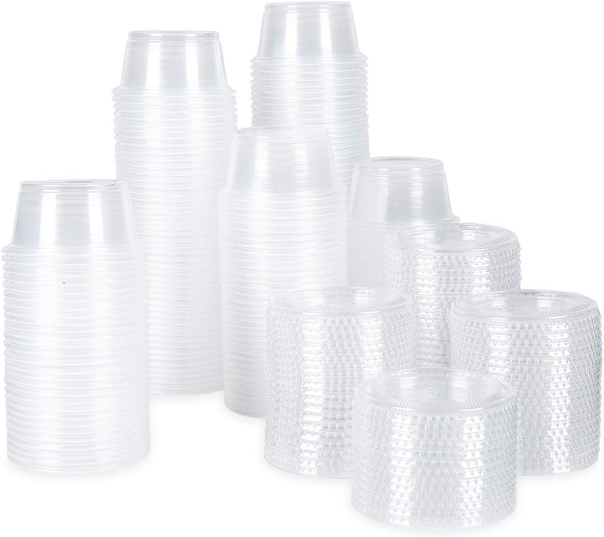 FULING Vasos desechables de plástico para porciones con tapas, tazas de soufflé, vasos de gelatina, recipientes de preparación de comidas 200 juegos
