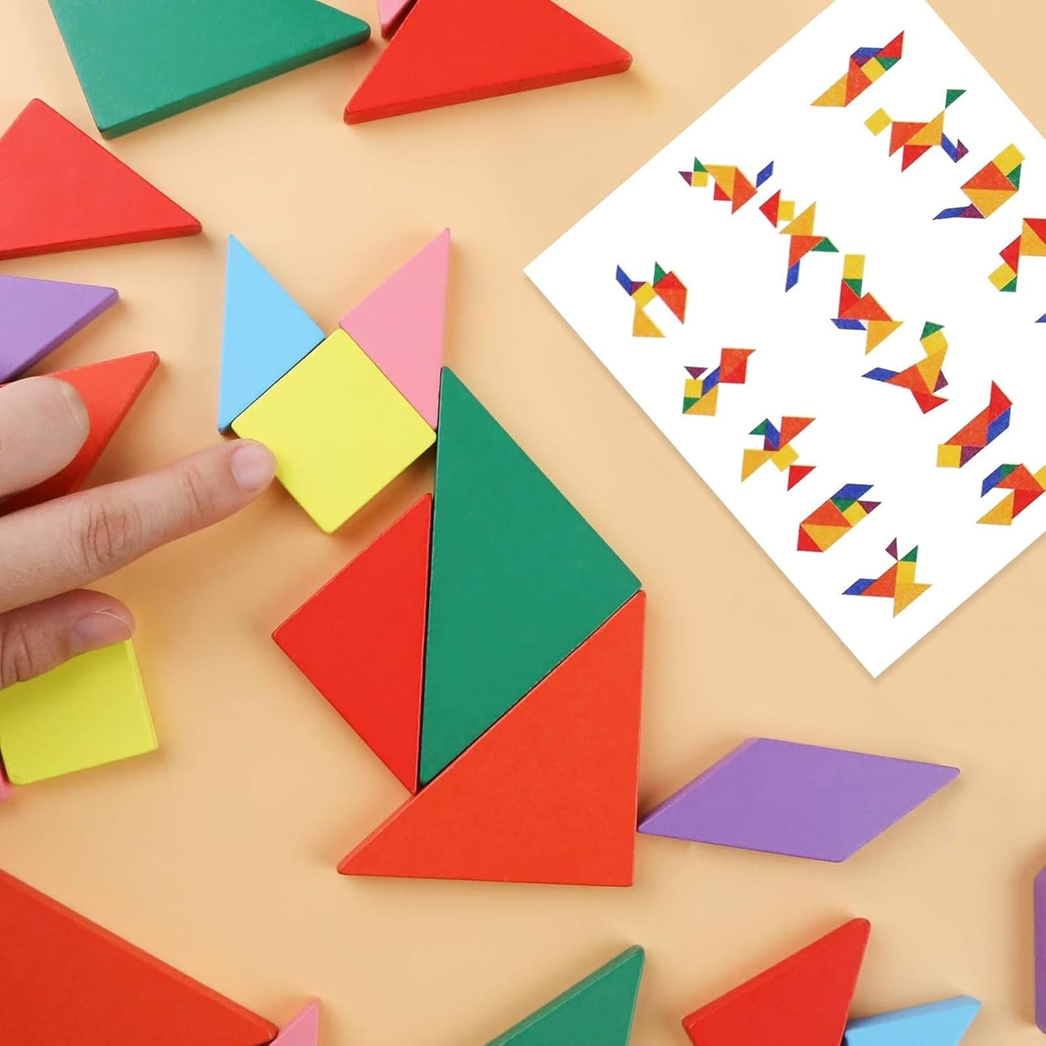 3 otters Bloques de rompecabezas de madera, 28 piezas coloridos 3D rompecabezas IQ juego de madera geométrica rompecabezas Montessori STEM juguetes