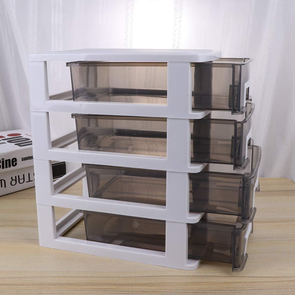 LIFKOME Gabinete de almacenamiento de plástico, tipo cajón, armarios, portátil, multifuncional, organizador de joyas, caja organizadora de joyas, 4