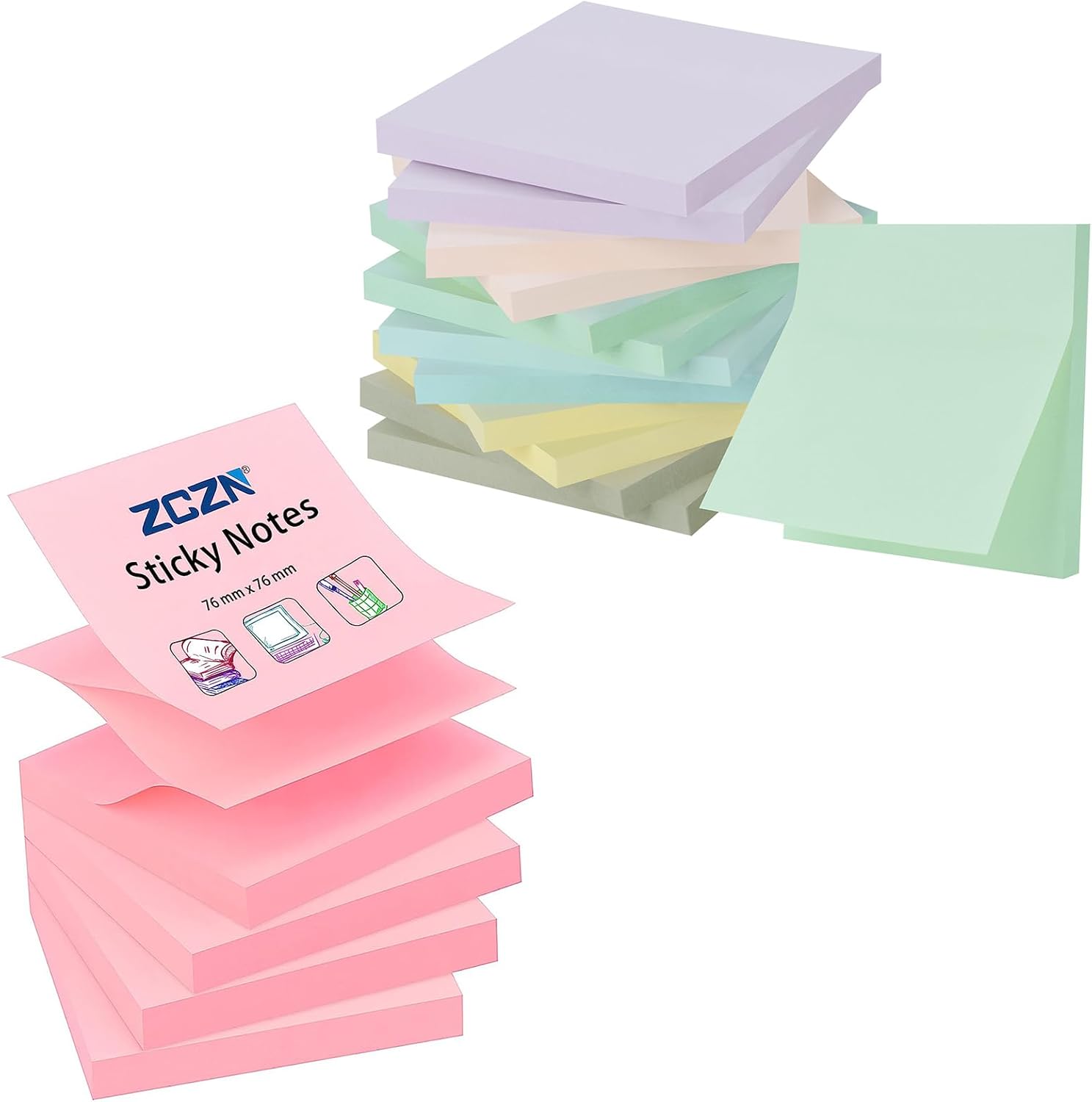 ZCZN – 4 blocs de notas adhesivas emergentes rosas + 12 blocs de notas adhesivas de 6 colores, 1120 hojas autoadhesivas, fácil de publicar para