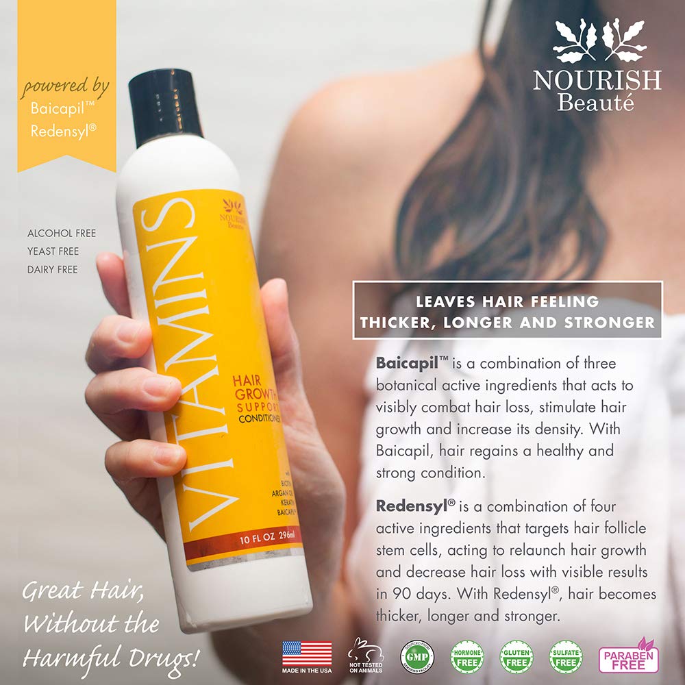 Nourish Beaute champú y acondicionador con vitaminas, para caída de cabello, con factores naturales de crecimiento, aceite de argán y biotina