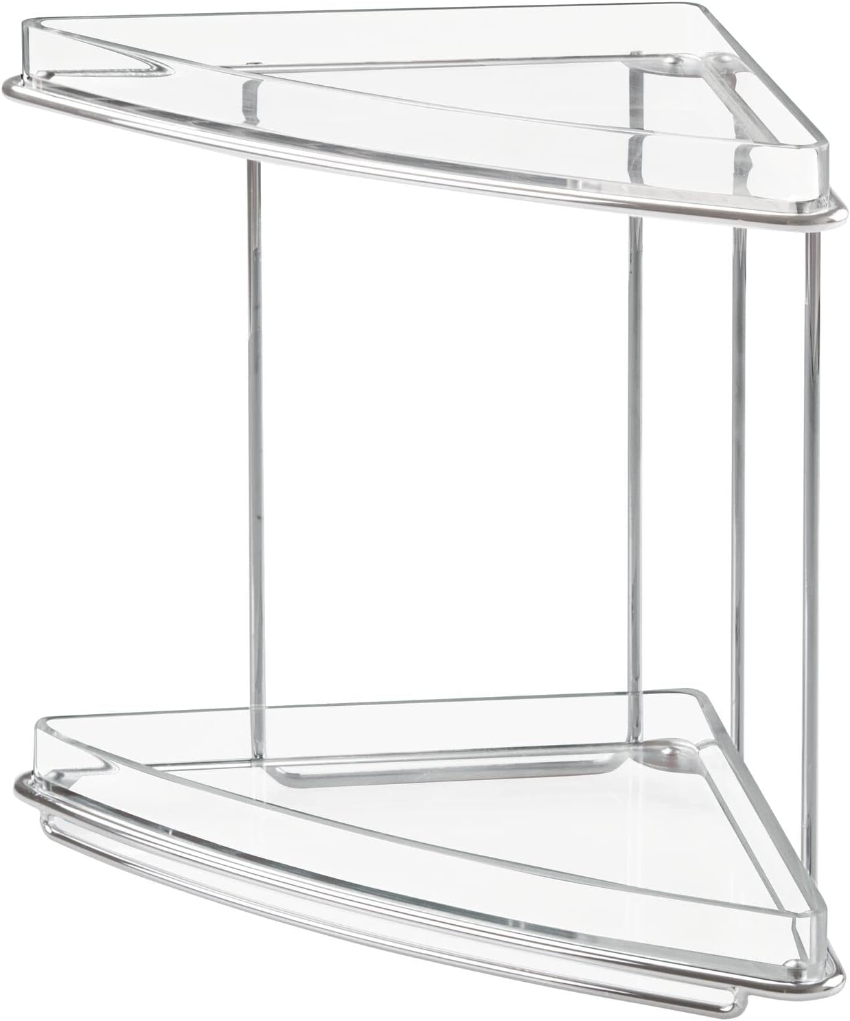 mDesign Organizador de estante de esquina independiente de acero y plástico con almacenamiento de 2 niveles para baño, tocador, gabinete, mostrador,