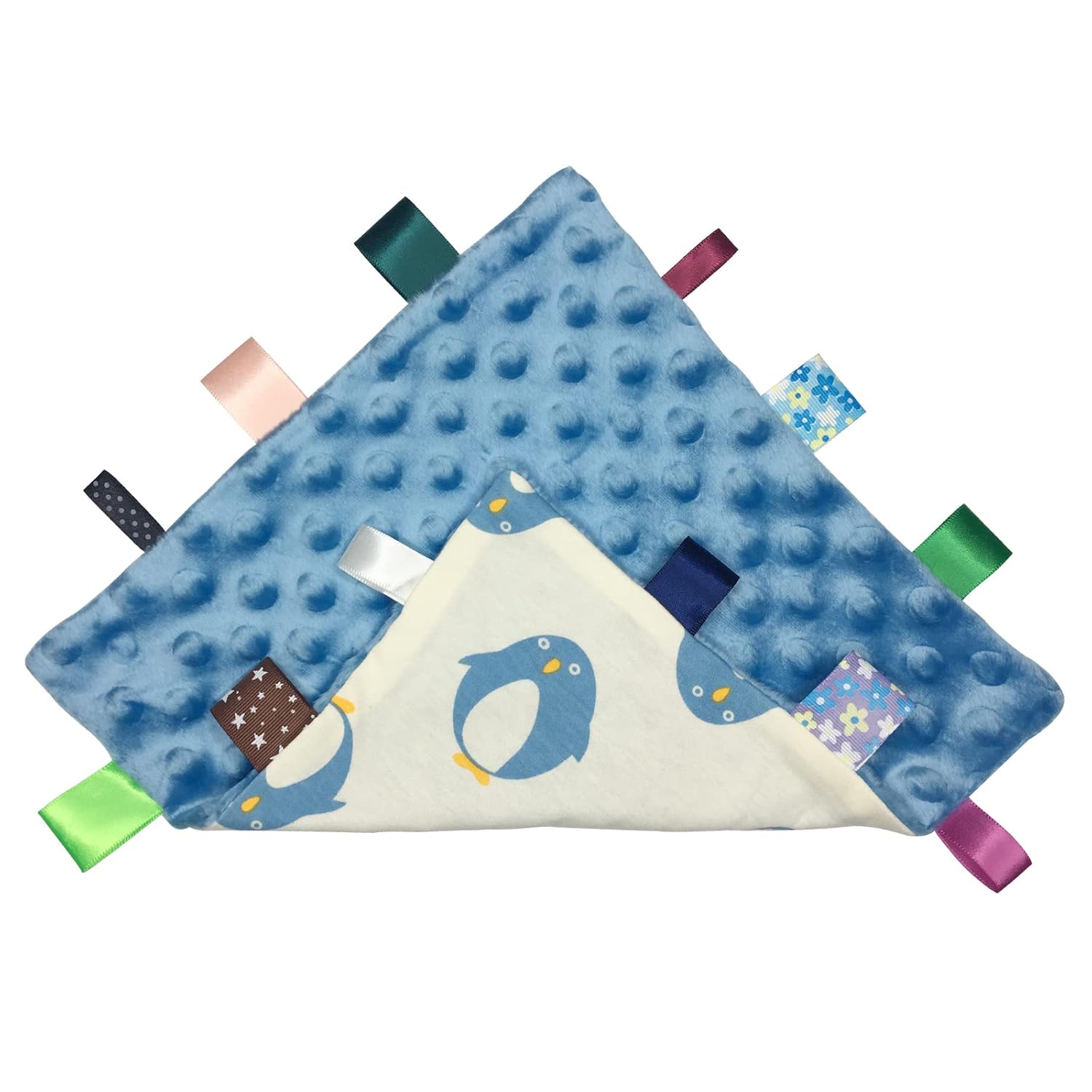 Lovey – Manta de seguridad para bebé con etiquetas, manta de felpa suave, toalla cómoda y cómoda manta de lunares Minky juguete calmante diseño de