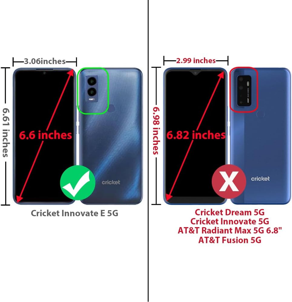 TJS Funda para Cricket Innovate E 5G (solo versión E, juego de 2 cámaras), con protector de pantalla de vidrio templado híbrido de doble capa