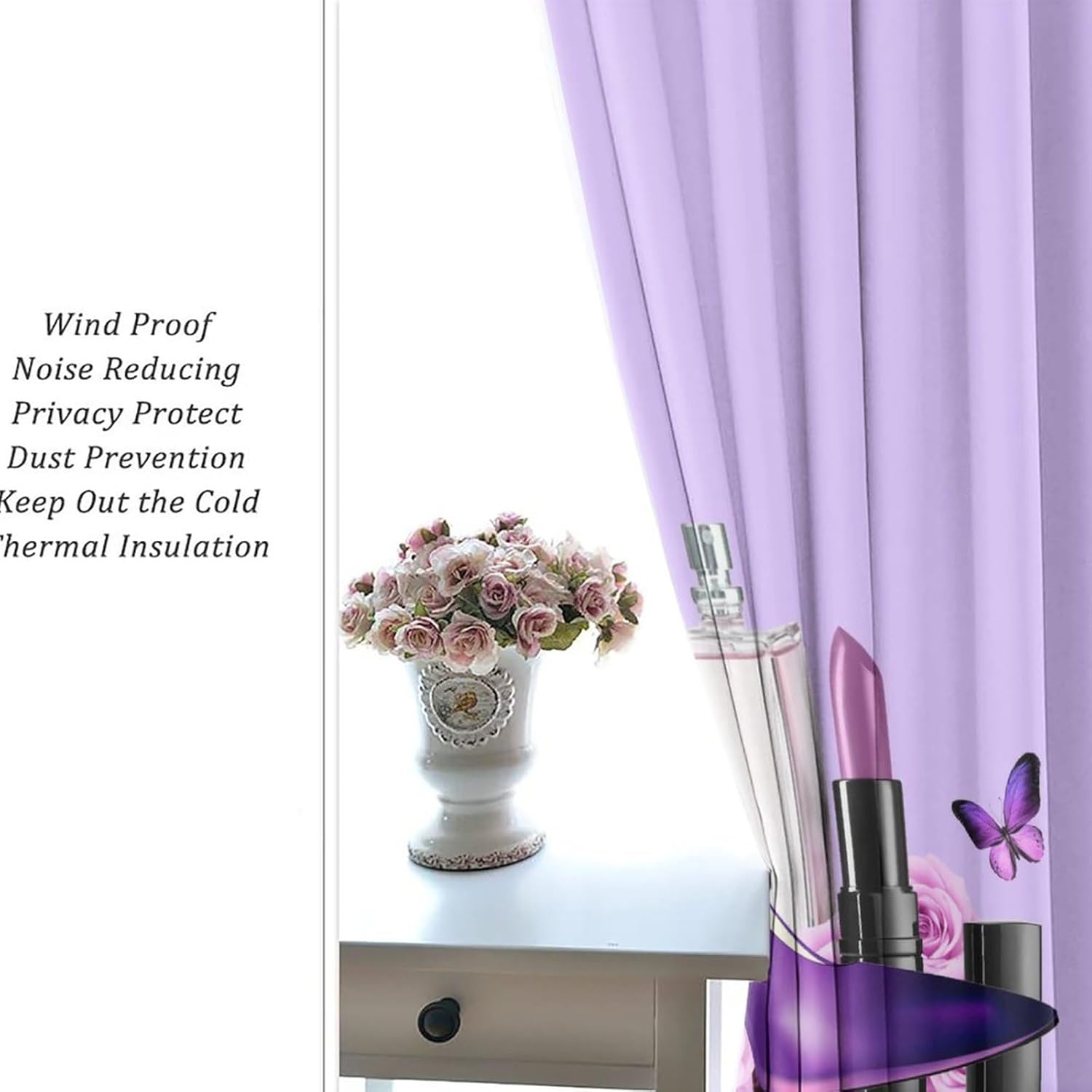 Cortinas moradas de lujo con diamantes de tacón alto para dormitorio, diseño moderno de mujer, con estampado de mariposas, aislamiento térmico,