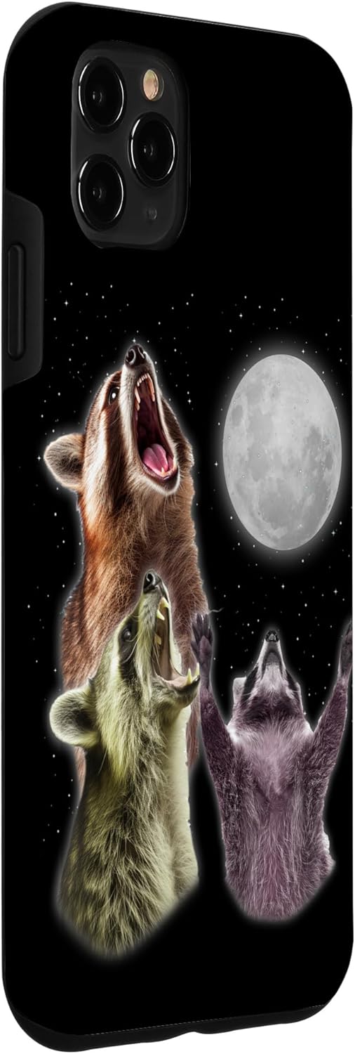 Funda para iPhone 11 Pro Max 3 Raccoon Moon Howling Funny Racoon Animal Lover Zoologist Case