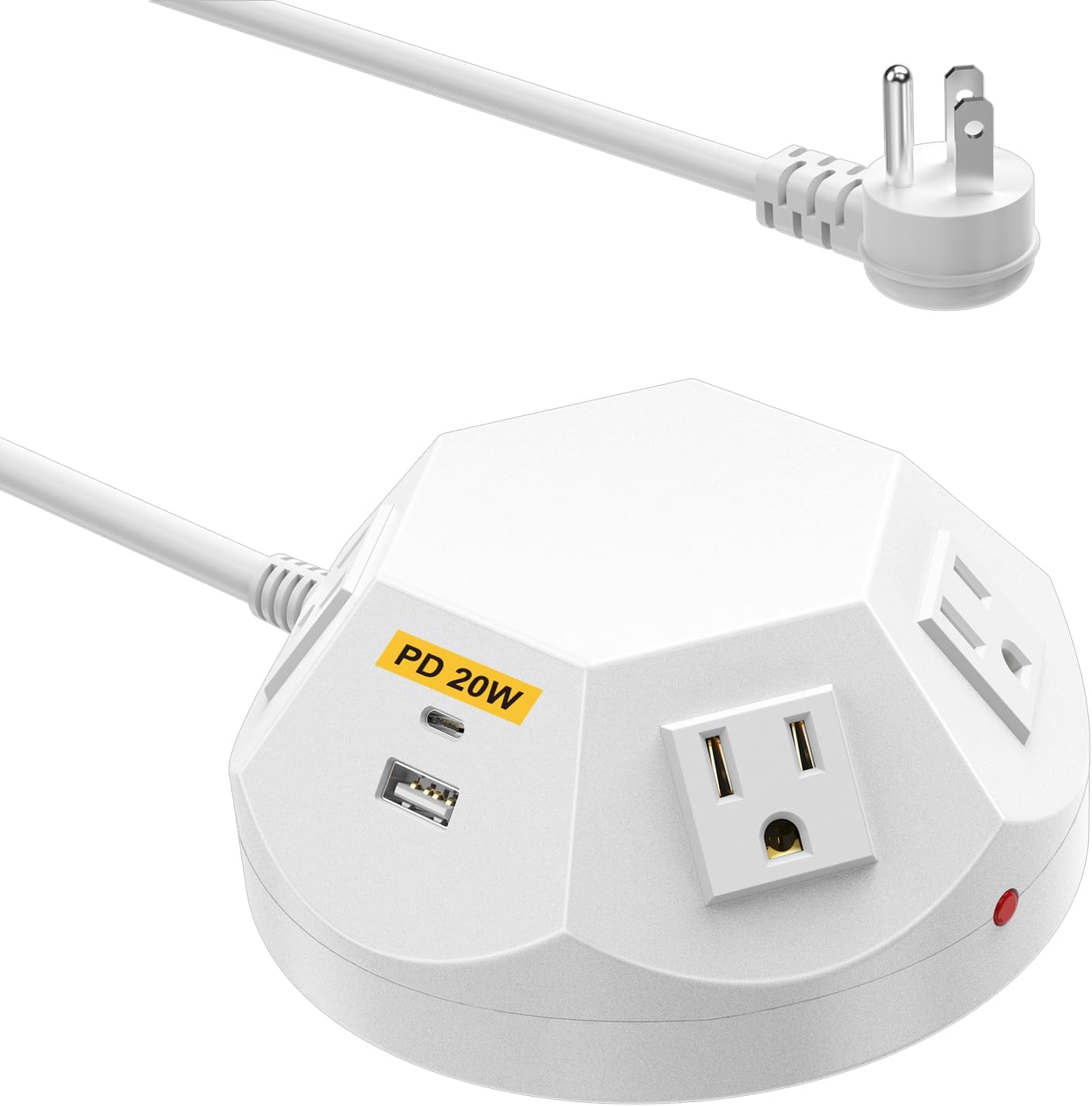 Torre de regleta con puertos USB C PD de 20 W, protector de sobretensiones con 4 tomas de corriente y 4 puertos USB, cable de extensión de 6.56