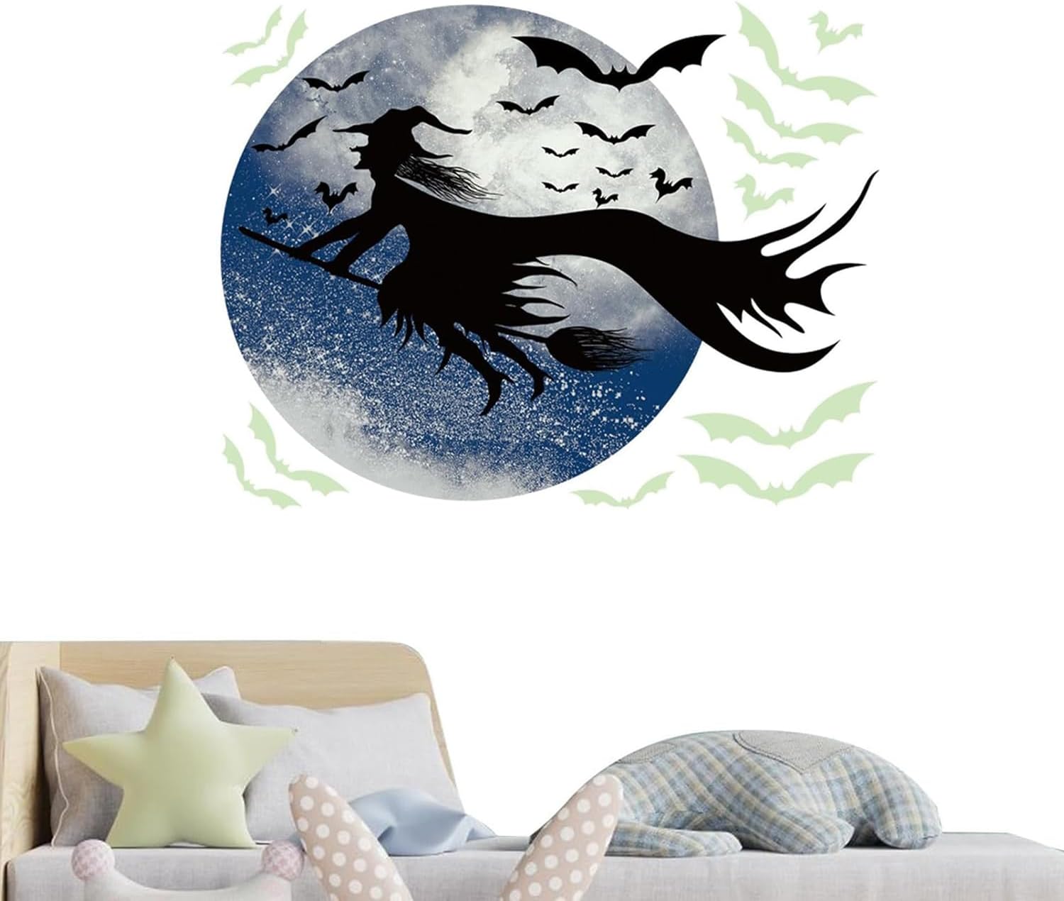 Calcomanías de pared de Halloween que brillan en la oscuridad, calcomanías de pared de bruja, murciélagos, calcomanías luminosas para ventana,