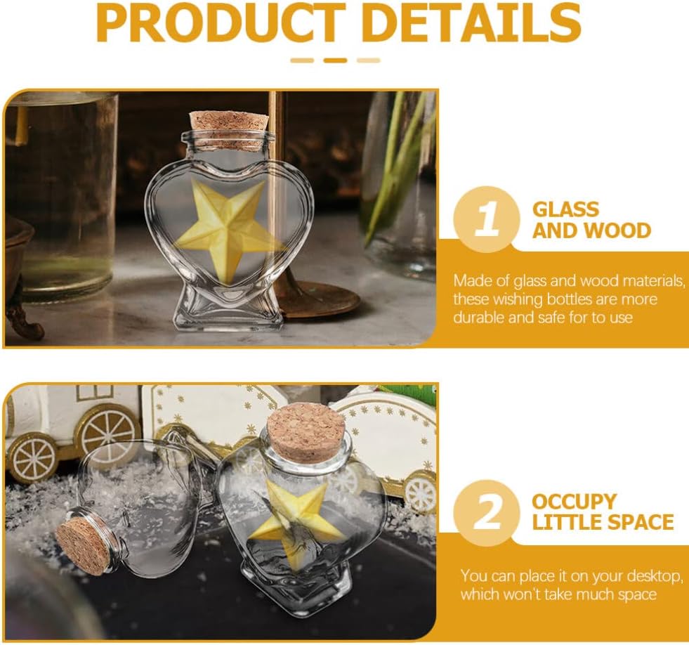 ULTECHNOVO Botella de cristal con forma de corazón, 1.7 fl oz, mini frascos de vidrio transparente con corchos, mini botella de deriva para