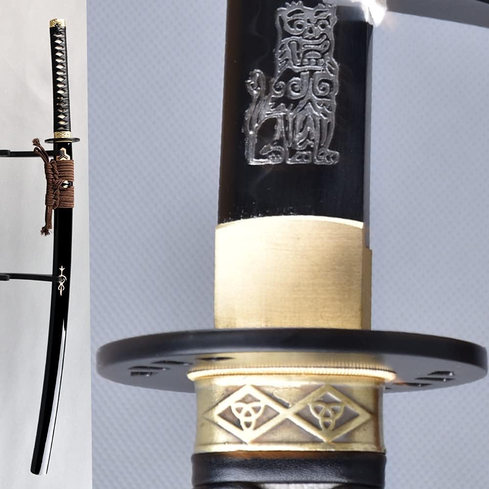 Kill Bill Katana Clay Templado T1095 Acero de Alto Carbono Samurai Japonés Espada Hoja Grabado Grabado Patrón León Maquinilla de afeitar Sharp