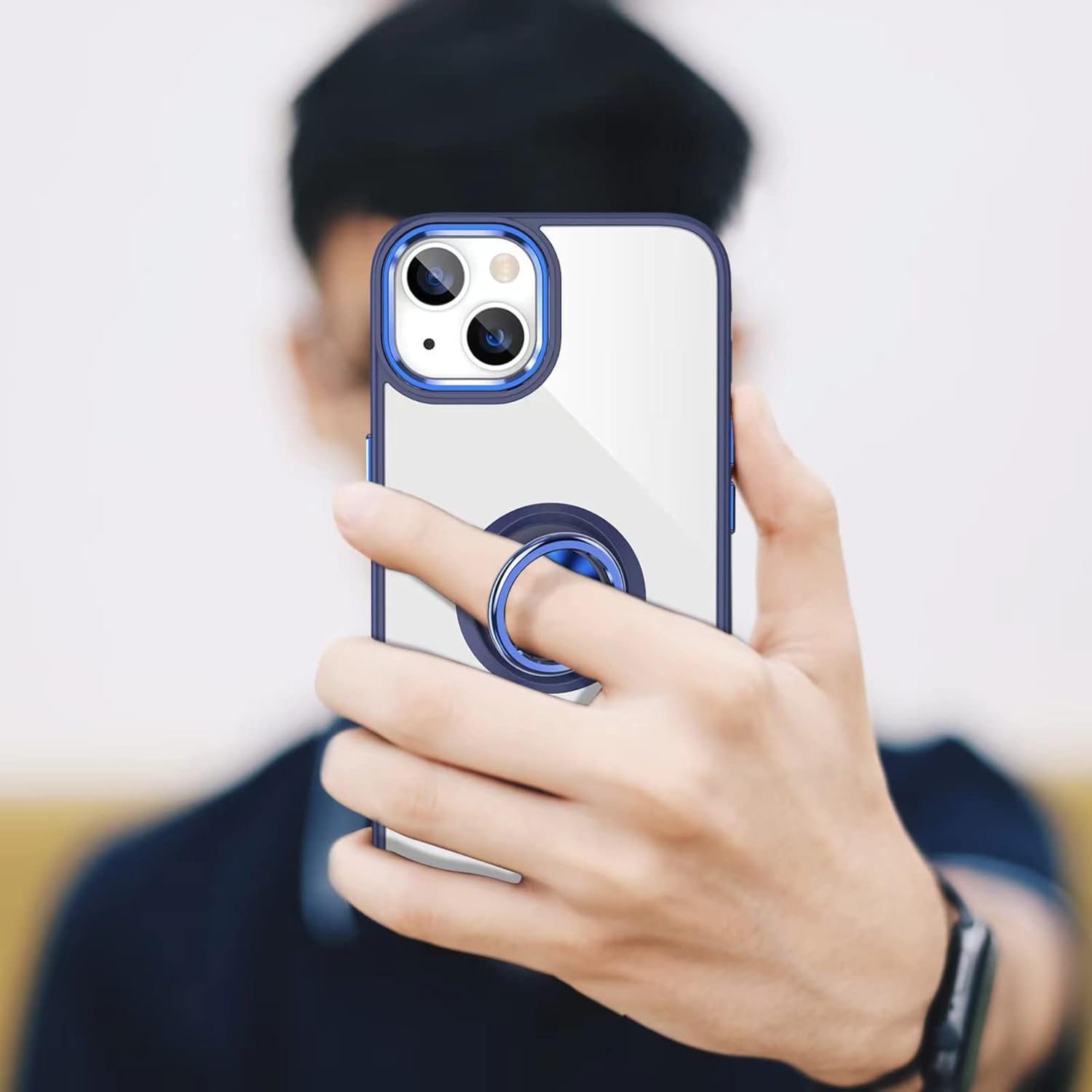 aowner Funda transparente para iPhone 14 Pro con soporte de anillo, soporte magnético de 360 giratorio para automóvil, bordes galvanizados que no se