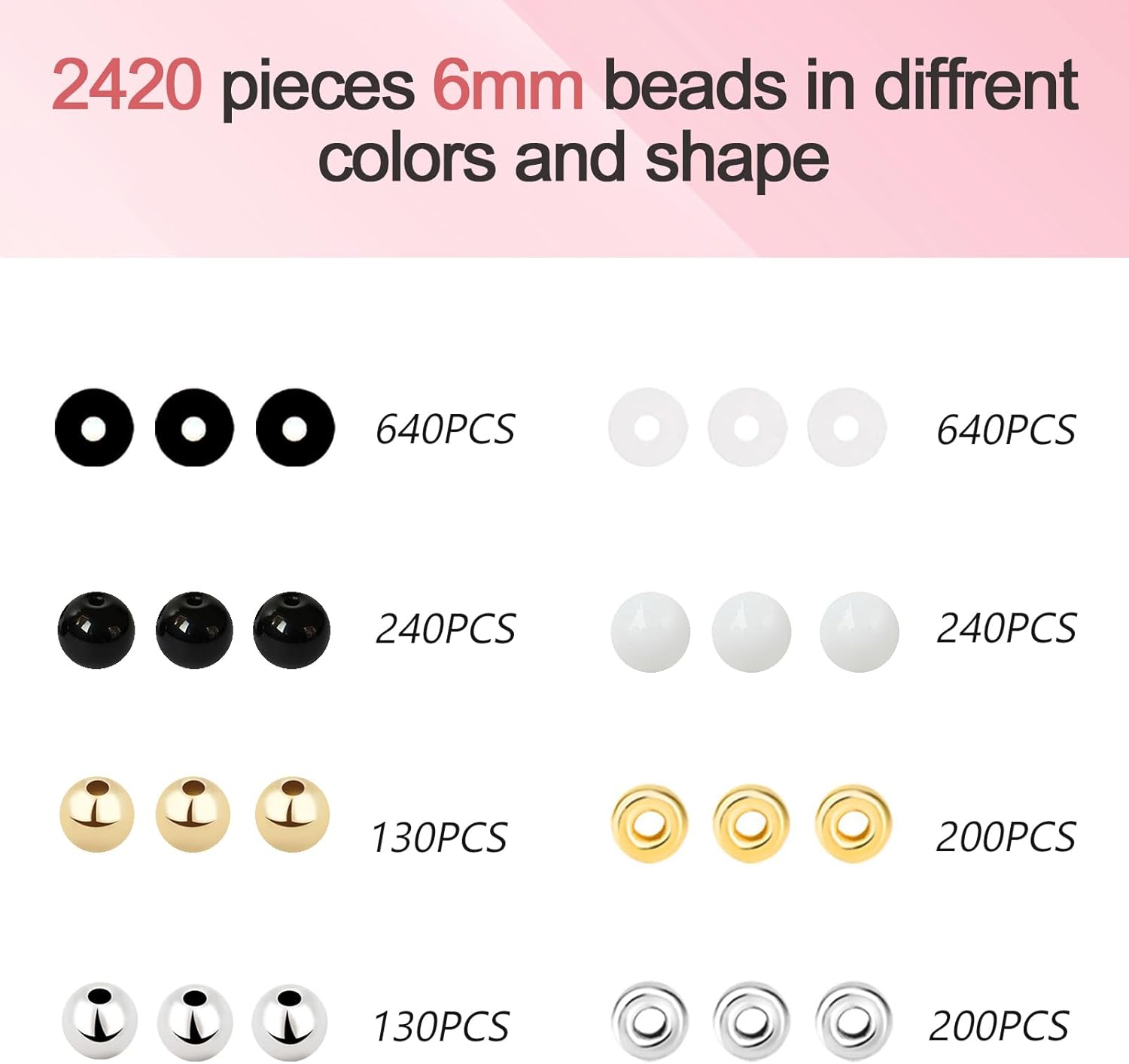 2420 cuentas de arcilla para fabricación de joyas de 0.236 pulgadas (0.236 in), color blanco y negro, oro y plata, cuentas Heishi espaciadoras para