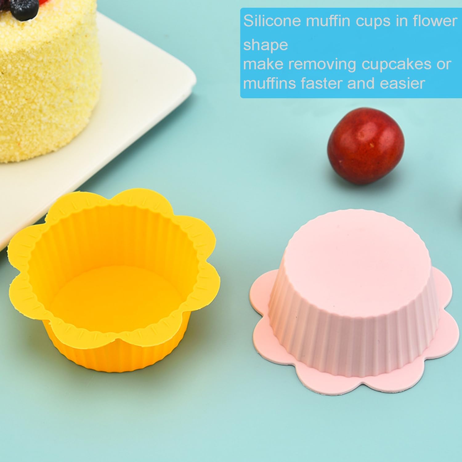 Zoofen 24 forros de silicona reutilizables para magdalenas, moldes para cupcakes para bodas, cumpleaños, fiestas (forma de flor D)