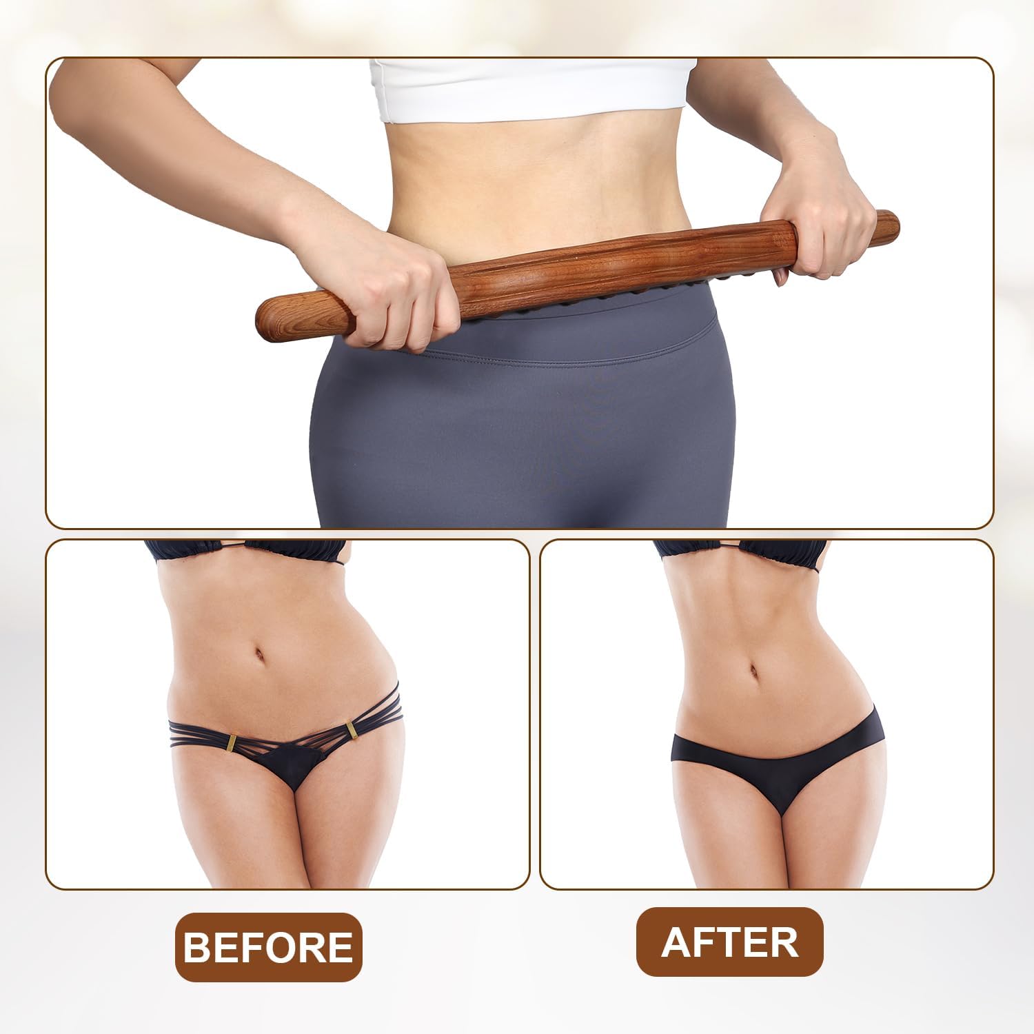Wood Therapy Guasha Wood Stick Herramientas de masaje, drenaje linfático, masajeador de celulitis estomacal, herramienta de liberación miofascial,