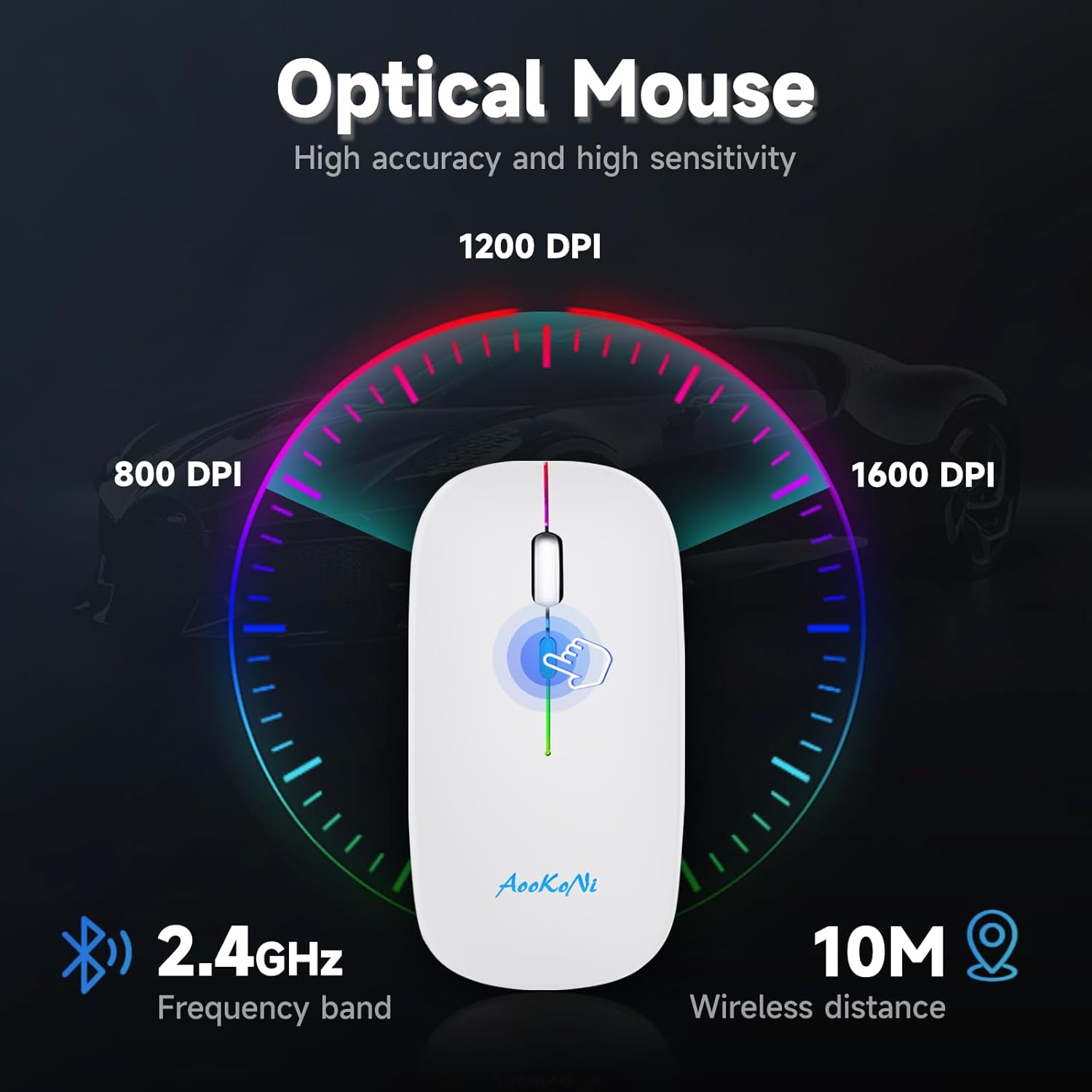 mobiproduct Ratón inalámbrico, LED de modo dual recargable (Bluetooth 5.2 y 2.4G) mouse delgado y silencioso para laptop, PC, computadora,