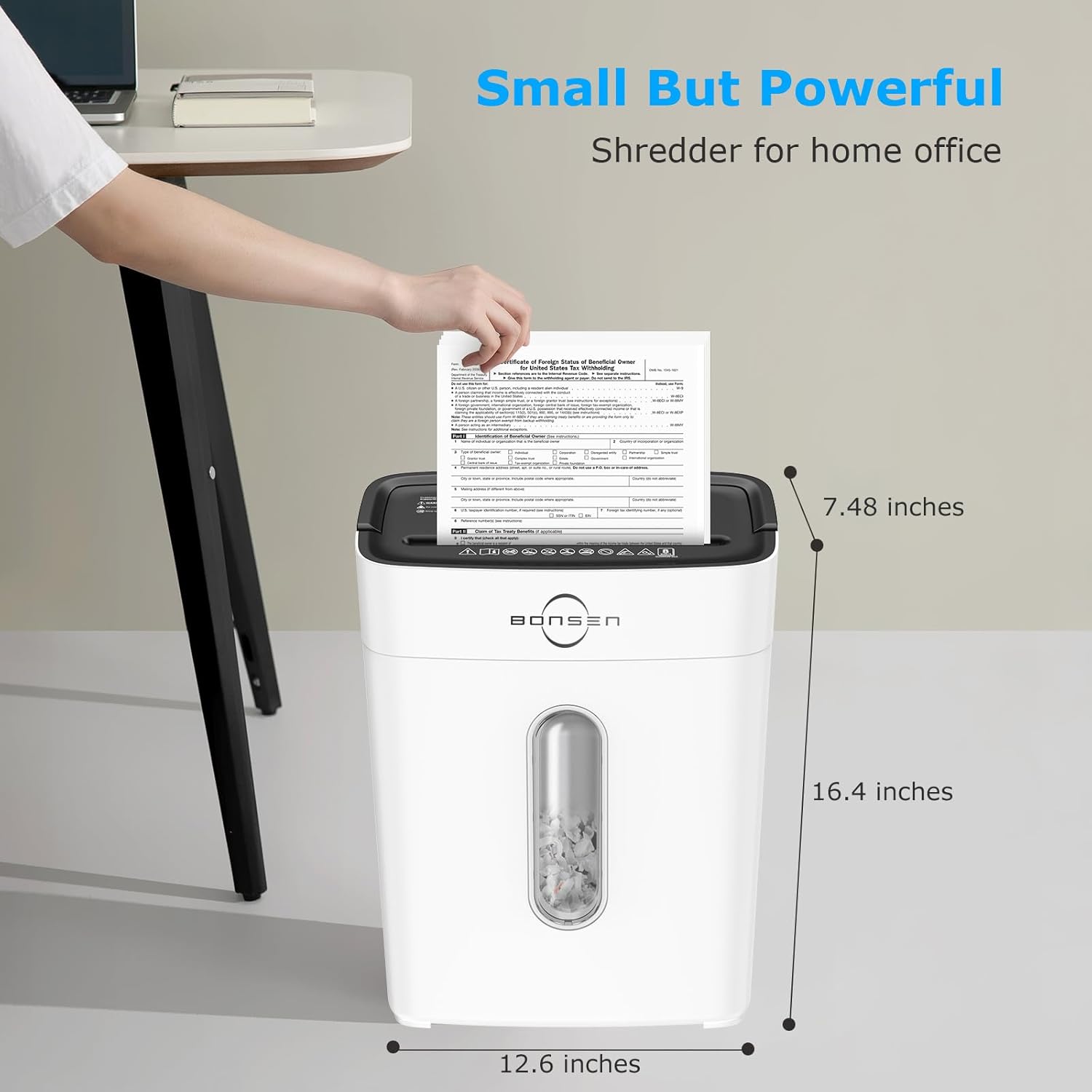 BONEN – Trituradora de papel para oficina en casa, 8 hojas de papel de y tarjetas de crédito, corte cruzado, ultrasilenciosa, alto nivel de