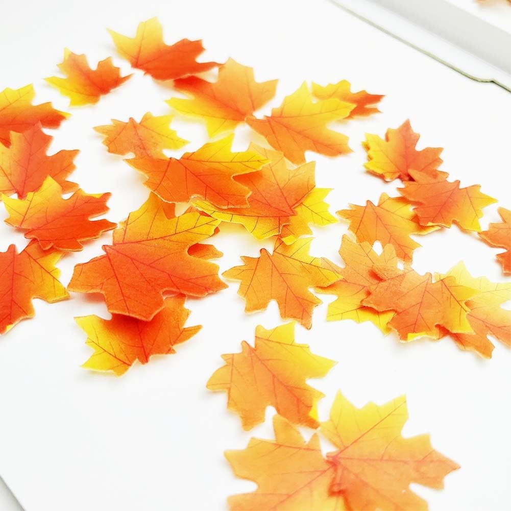 50 piezas comestibles de hojas de otoño de hojas de oro, decoración de pastel de hojas de arce, decoración de otoño, taza de hoja dorada comestible