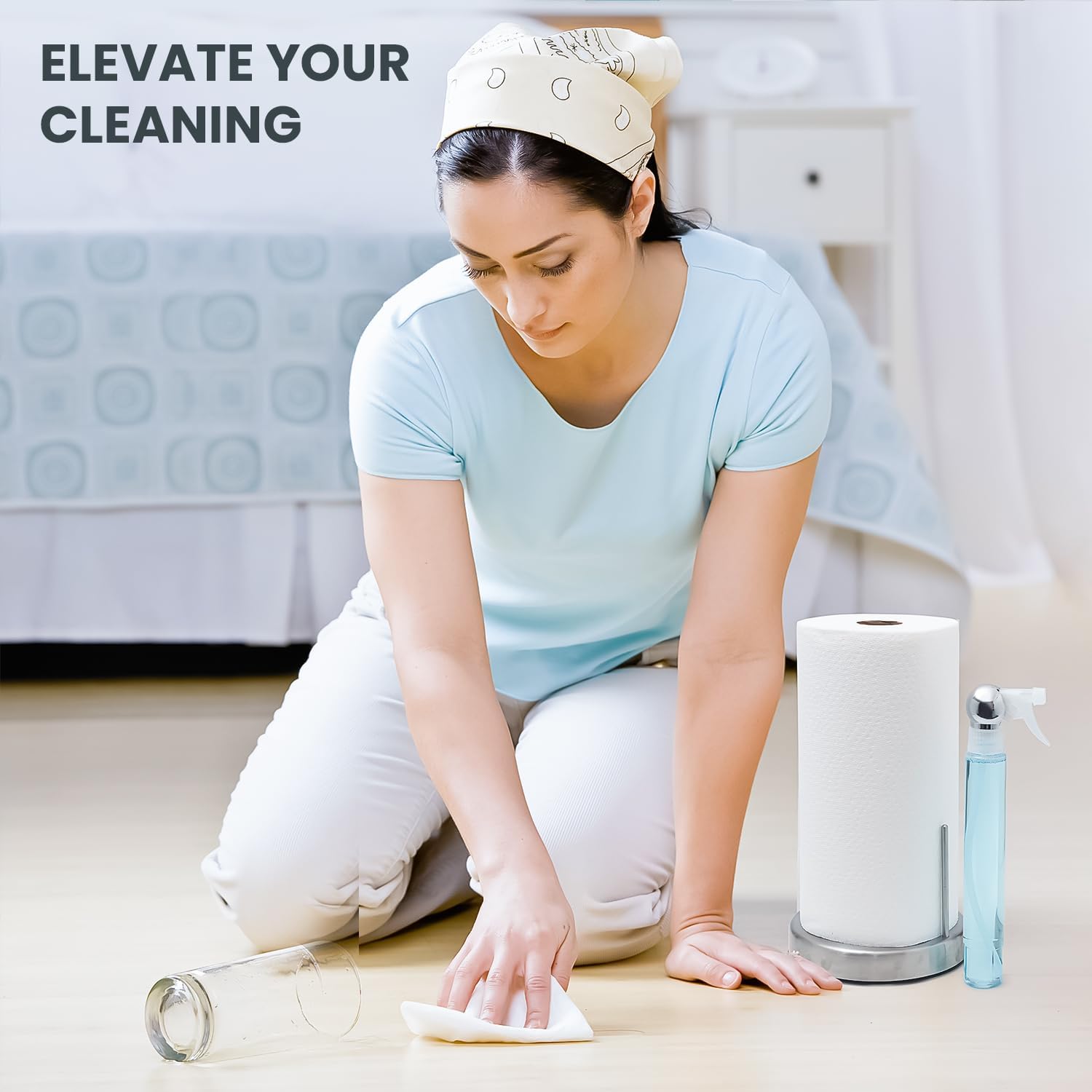 Everyday Solution – Soporte para toallas de papel con botella de spray de 7 onzas, rociador estético para encimera de cocina con soporte para