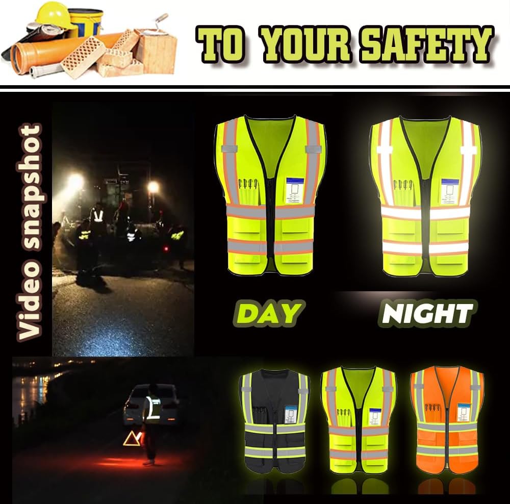 YOWESHOP Chaleco de seguridad de alta visibilidad reflectante personaliza tu logotipo ropa de trabajo de seguridad con tiras reflectantes y bolsillos