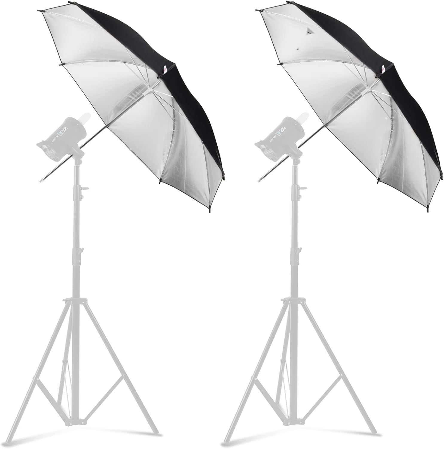 Paquete de 2 kits de iluminación para paraguas de fotografía, paraguas reflector negro y plateado de 43 pulgadas para estudioexteriores accesorios