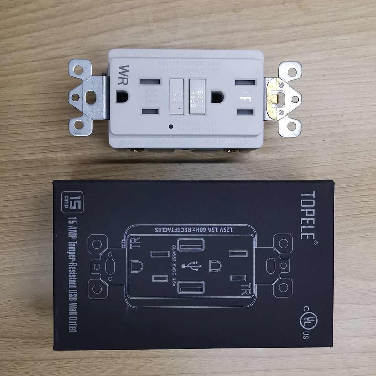 15Amp 125V de salida GFCI, resistente a la manipulación, receptáculo, indicador con luz LED, tapa de Nylon y tornillos incluidos, color blanco