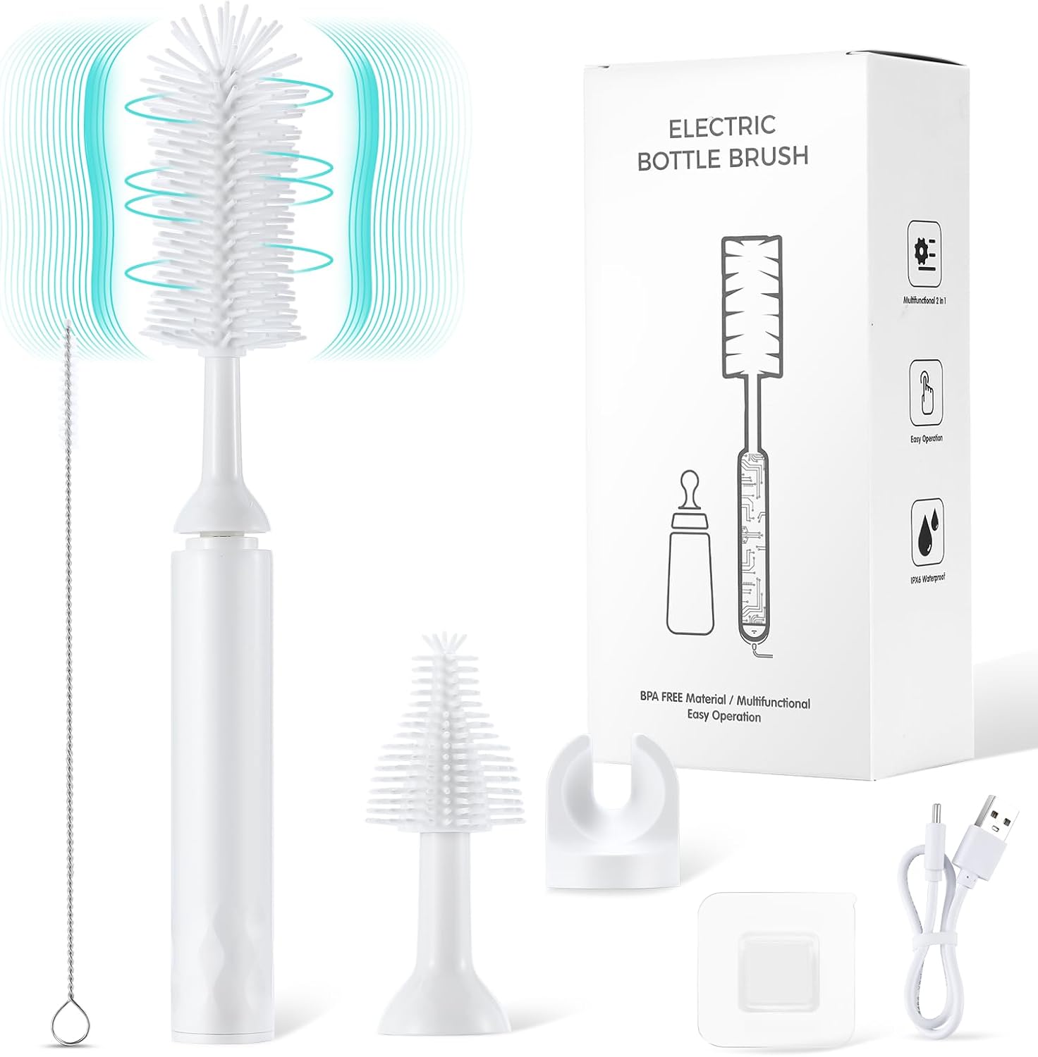 Oustartom Limpiador eléctrico de cepillos para botellas, limpiador profesional de biberones y cepillo para accesorios infantiles y tazas de pajita,