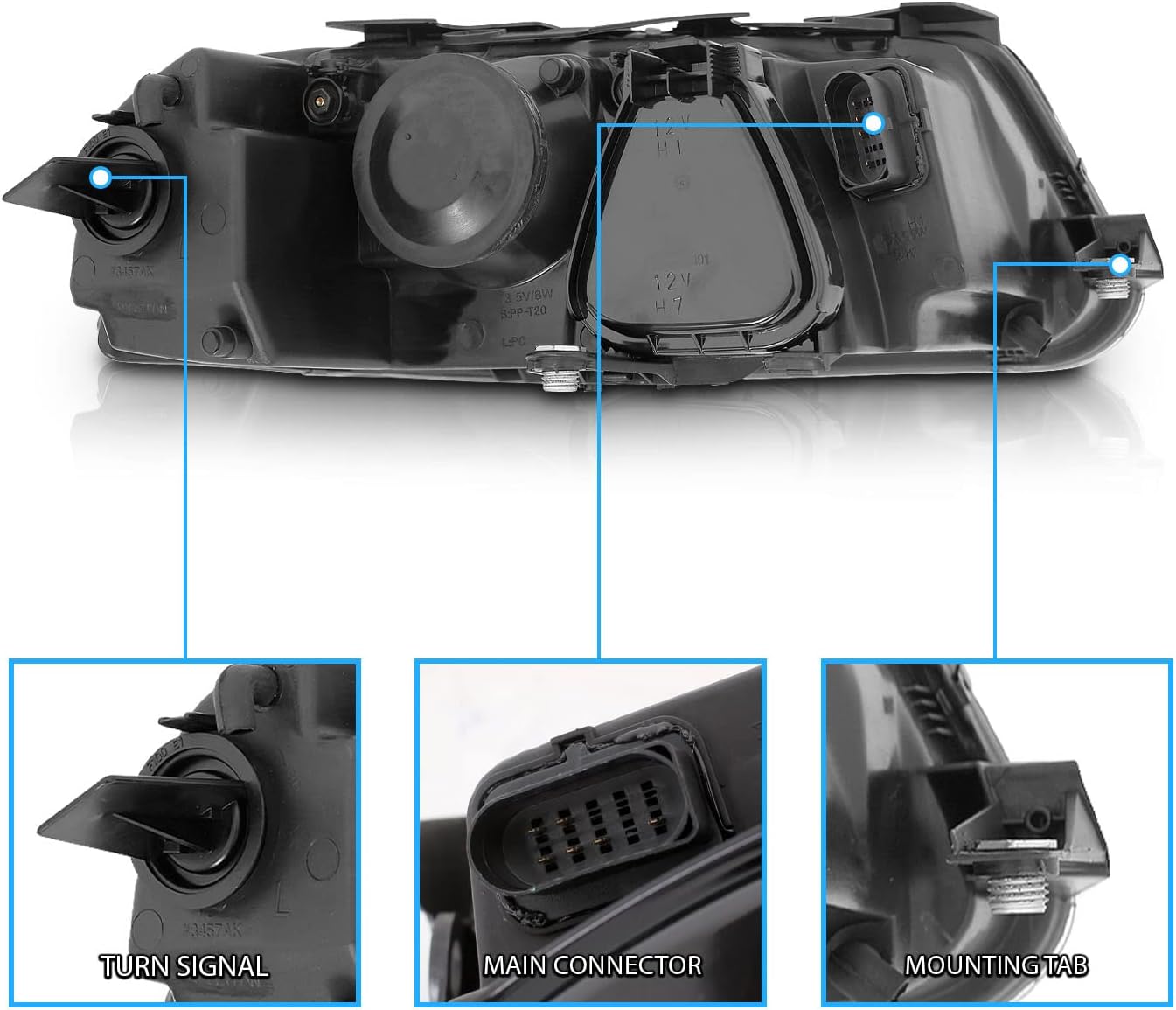 AmeriLite Faros delanteros de repuesto para proyector con halo LED dual cromado para Volkswagen Passat B5.5 02-05 – lado del pasajero y del conductor