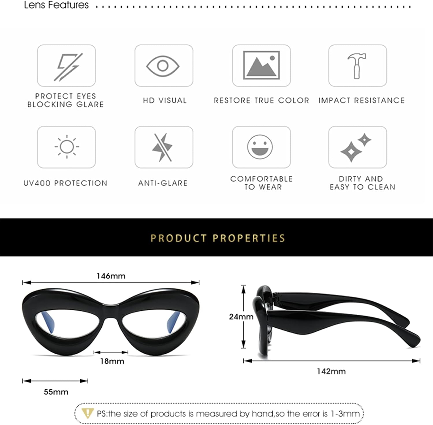 Gafas de ojo de gato con luz azul  Gafas de gran tamaño Y2K anti fatiga ocular para juegos de computadora, gafas de marco transparente para labios