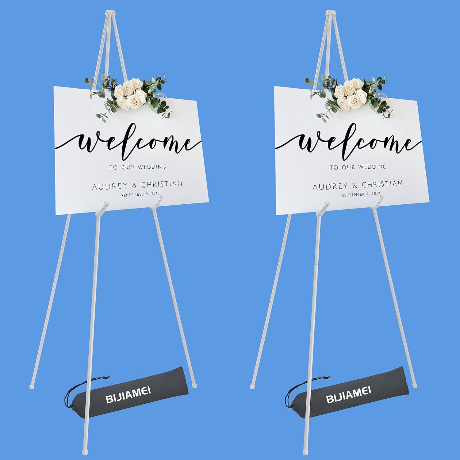 Paquete de 2 soportes de caballete blanco de 63 pulgadas para letrero de boda, exhibición y póster, soporte de cartel para exhibición, caballete de