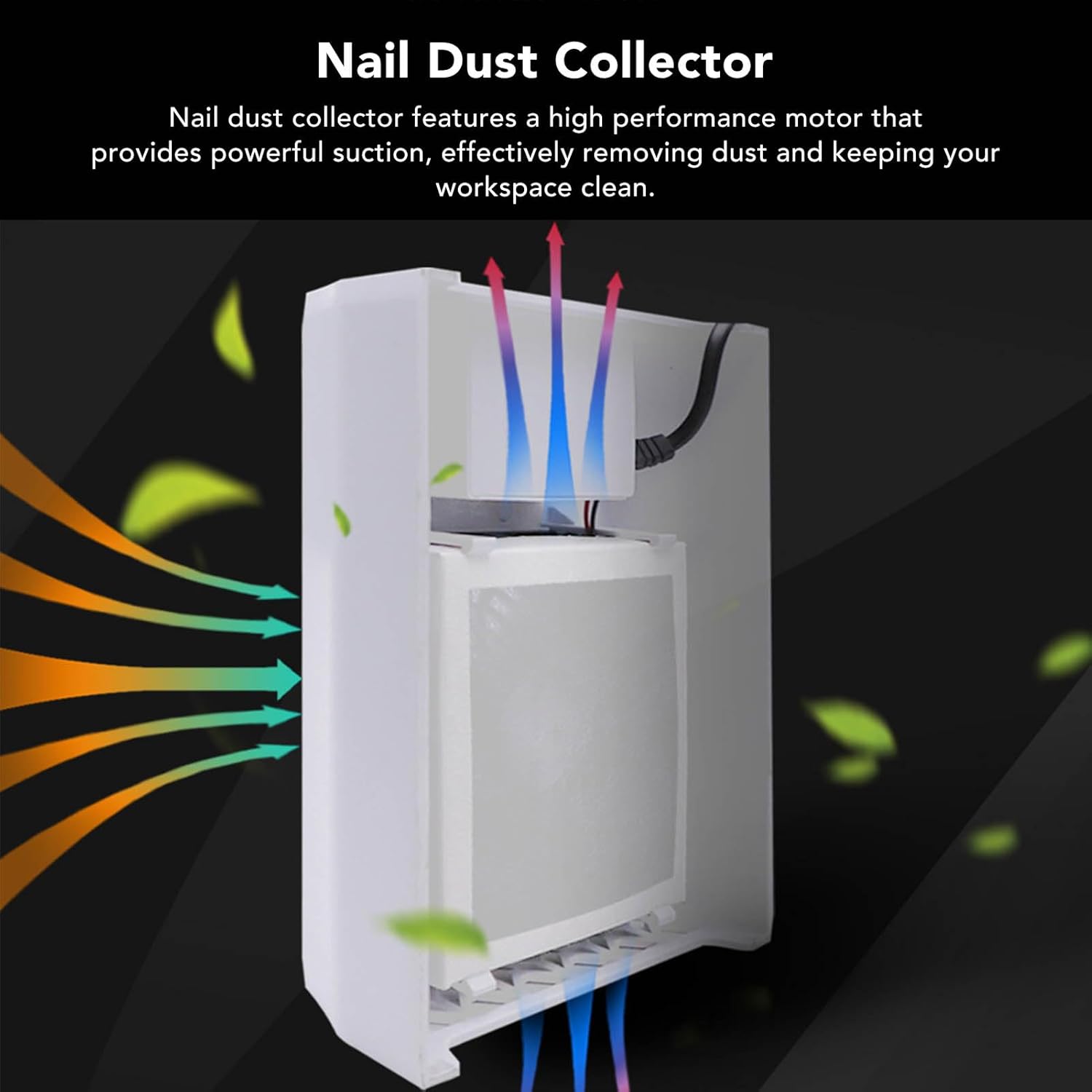 Colector de polvo de uñas de 80 W, aspirador de bajo ruido, filtros reutilizables, fuerte potencia de succión, máquina colectora de polvo de uñas