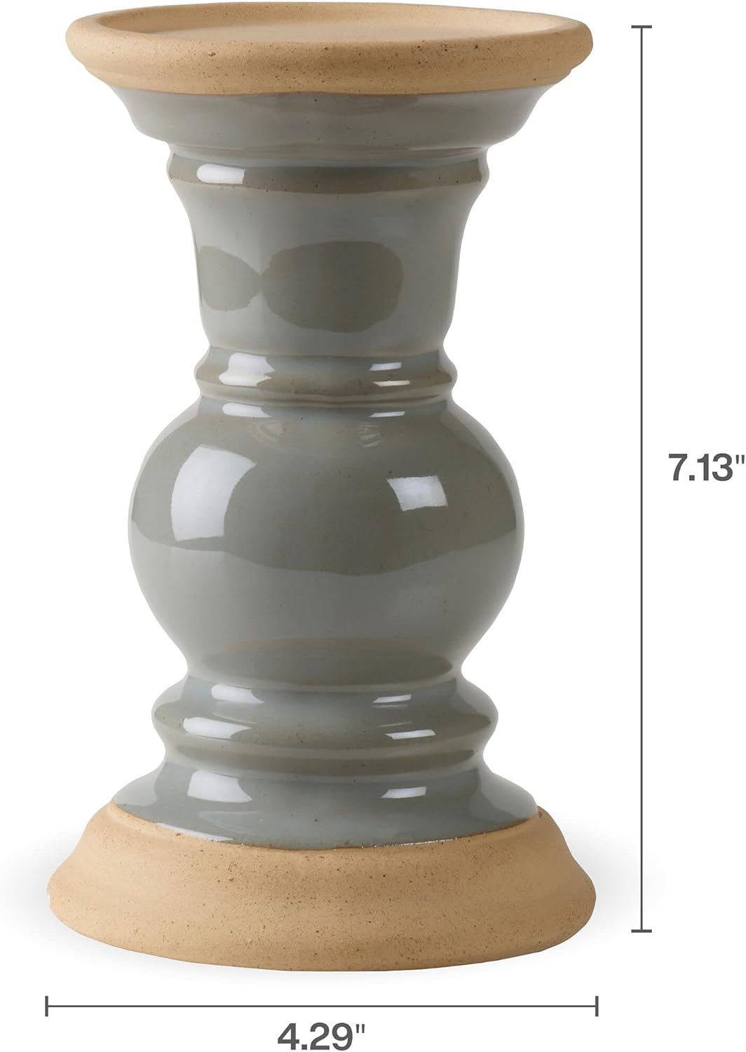 Elements Portavelas de cerámica gris de 4.29 x 4.29 x 7.13 pulgadas, acabado ligeramente envejecido, para uso con velas de pilar sin llama o cera de