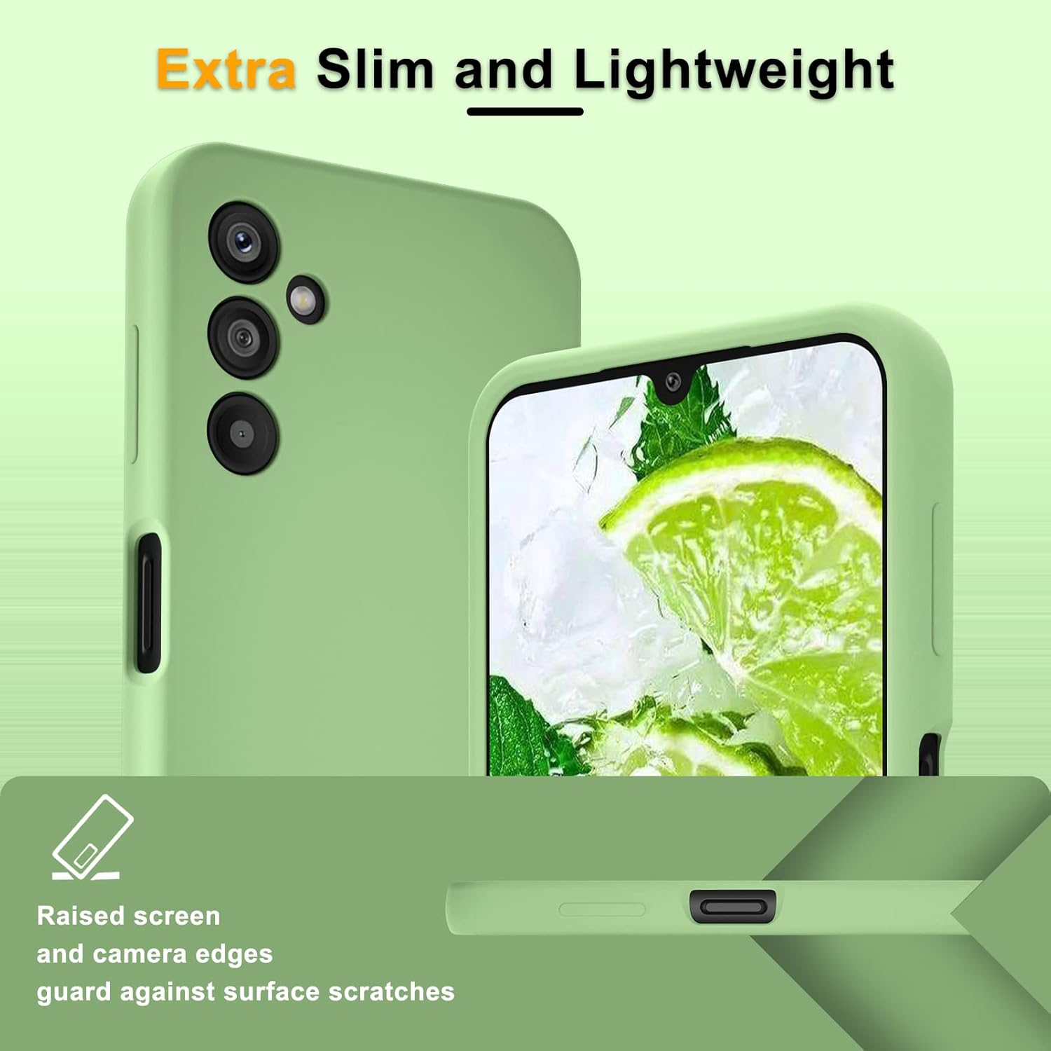 YENAPOON Funda para Samsung Galaxy A14 5G y 2 protectores de pantalla de vidrio templado, funda protectora delgada de silicona líquida a prueba de