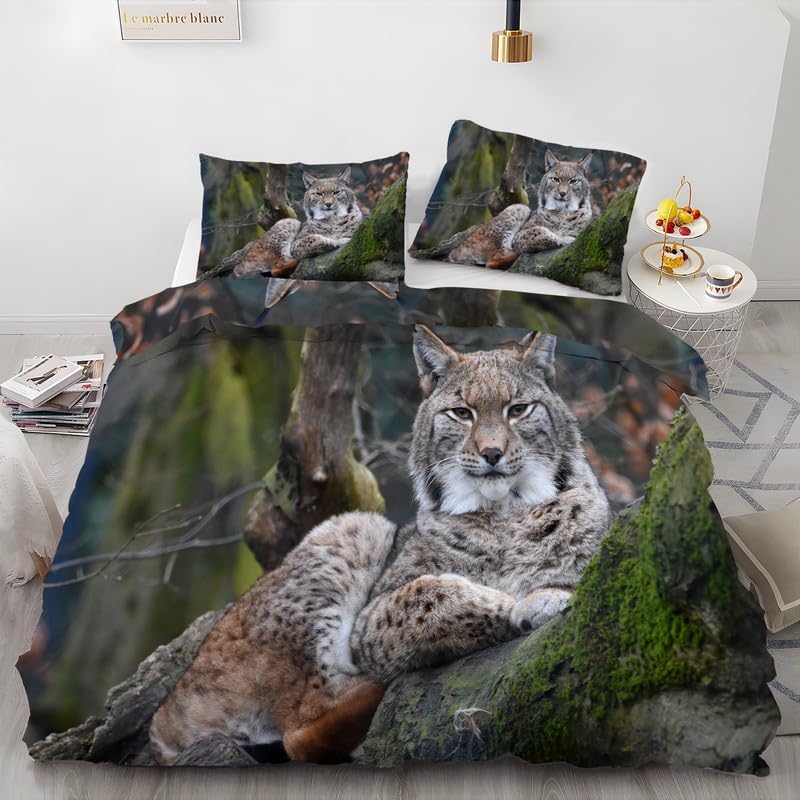 Funda de edredón de lino marrón tamaño California King con estampado de animales, funda de edredón de microfibra suave y 2 fundas de almohada de 20