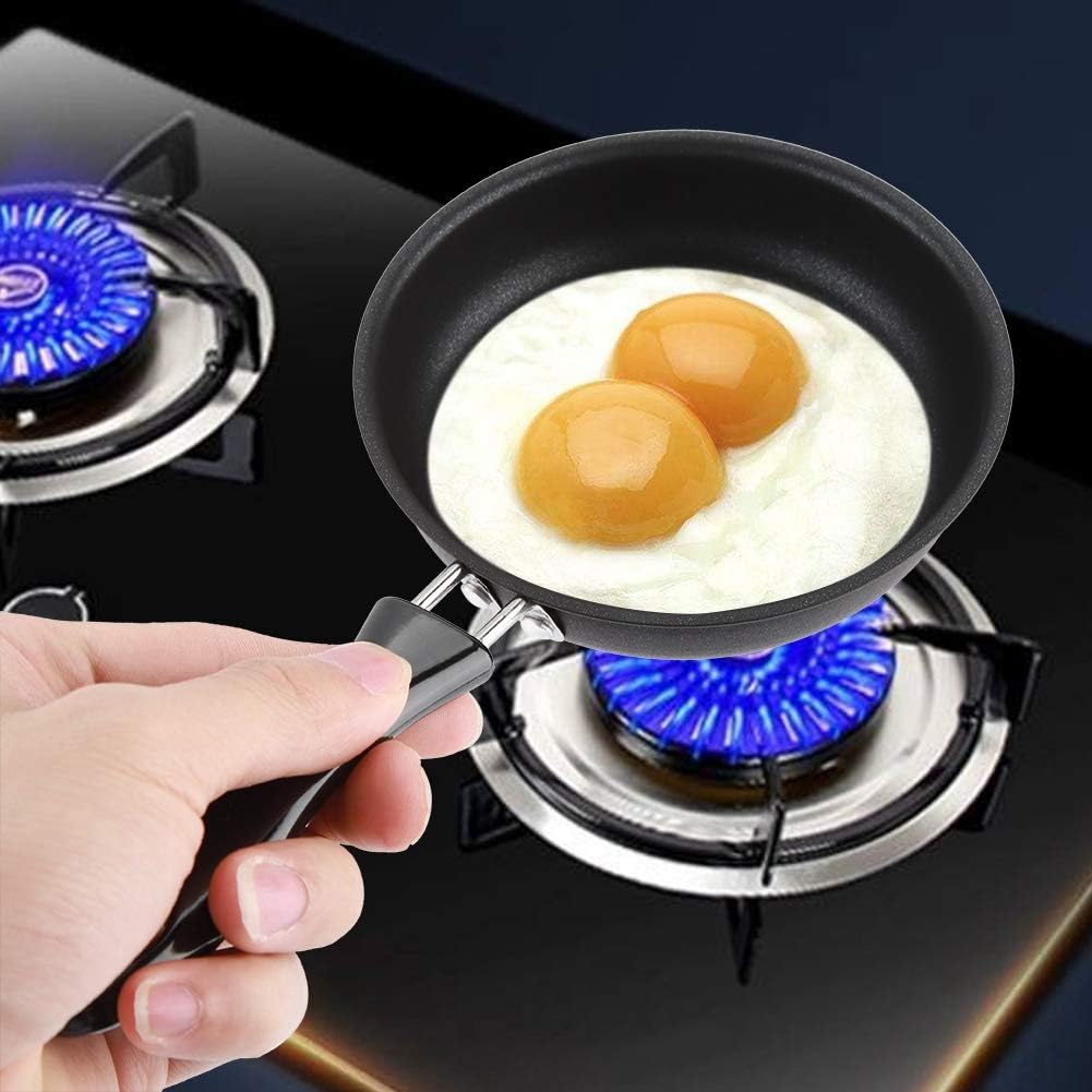 Mini sartén, sartén antiadherente para servir huevos, tortilla redonda, sartén individual, anti calor, goma larga, pequeñas sartenes pequeñas,