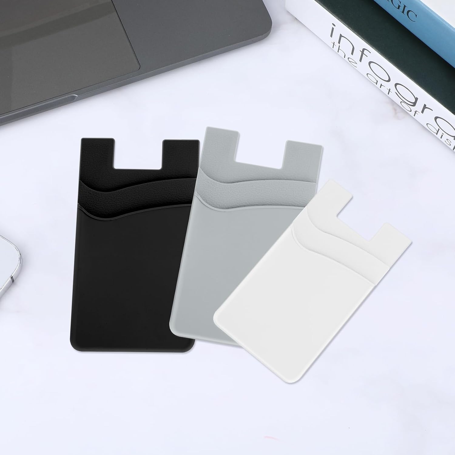 3 carteras de teléfono para la parte posterior de la funda del teléfono, soporte adhesivo de silicona para tarjetas de crédito, compatible con