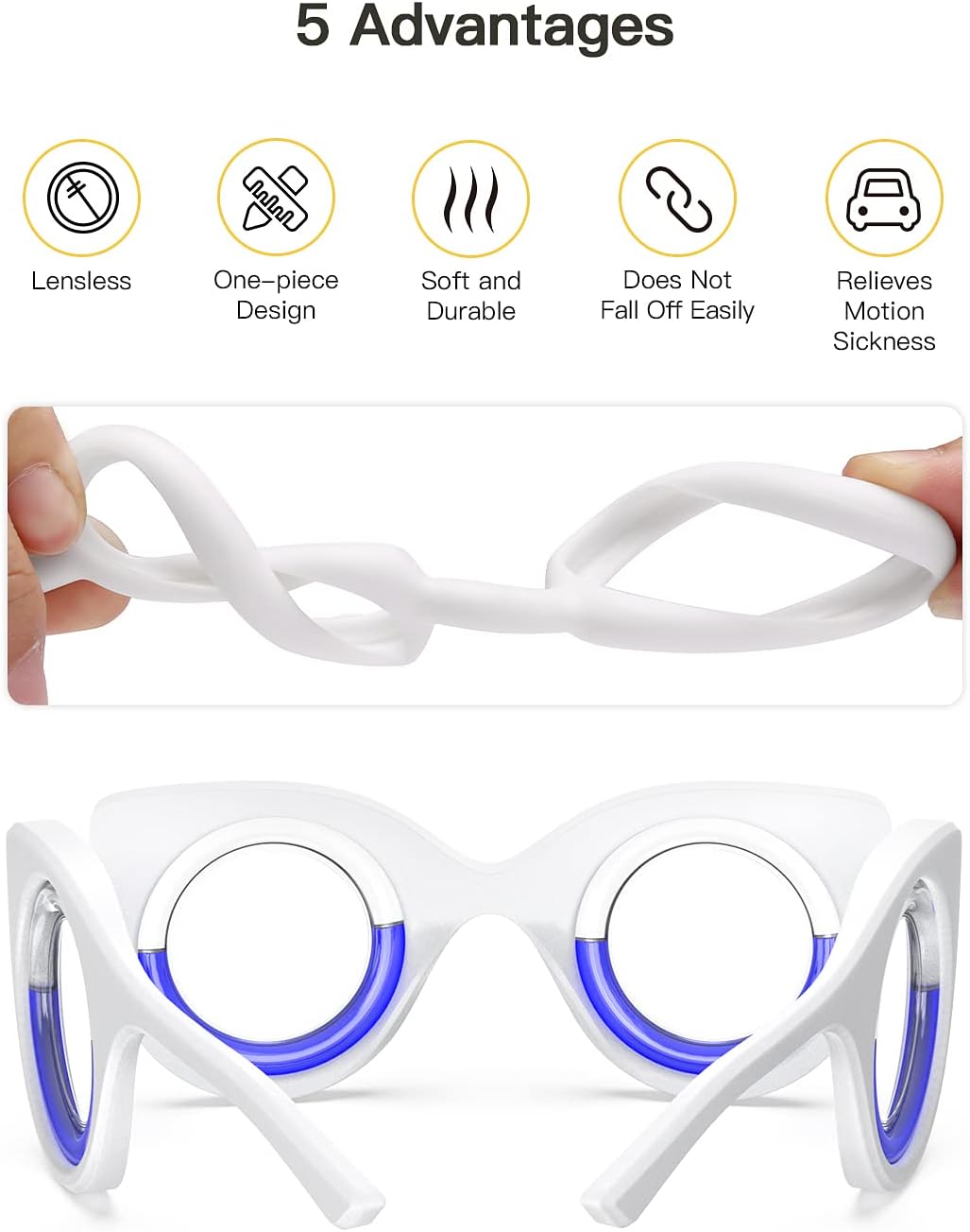 Anteojos antimareo para aliviar el mareo, mareo y mareo, gafas ligeras portátiles para aliviar náuseas para viajes para adultos o niños, 5.9