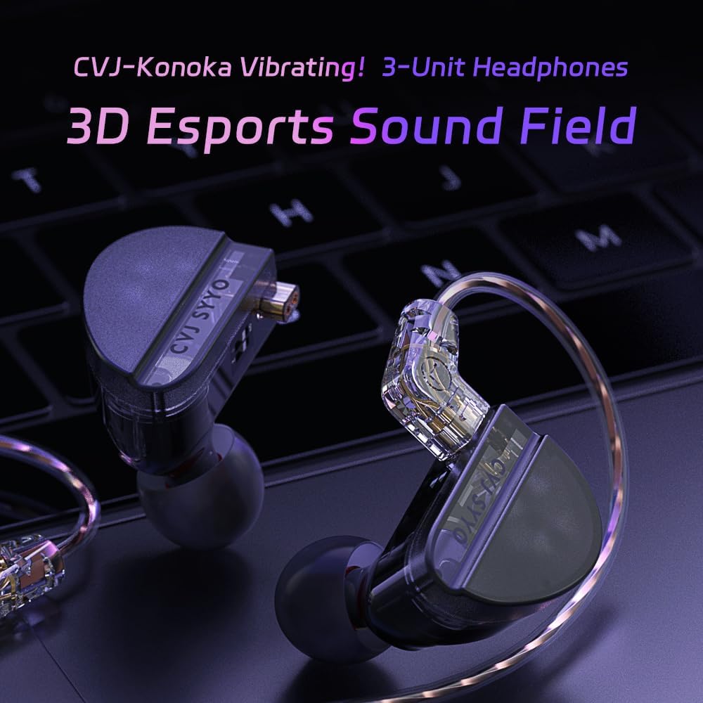 Linsoul CVJ Konoka – 1 controlador vibratorio + 1 DD +1 BA Triple Hybrid Driver in Ear Auriculares con 4 modos acústicos, cable de cobre desmontable