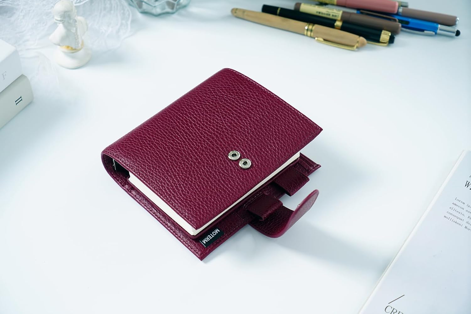 Moterm Pocket Luxe – Planificador de anillos  Organizador de carpeta de cuero genuino (anillo de 1.18 pulgadas, diseño de remolacha de guijarro