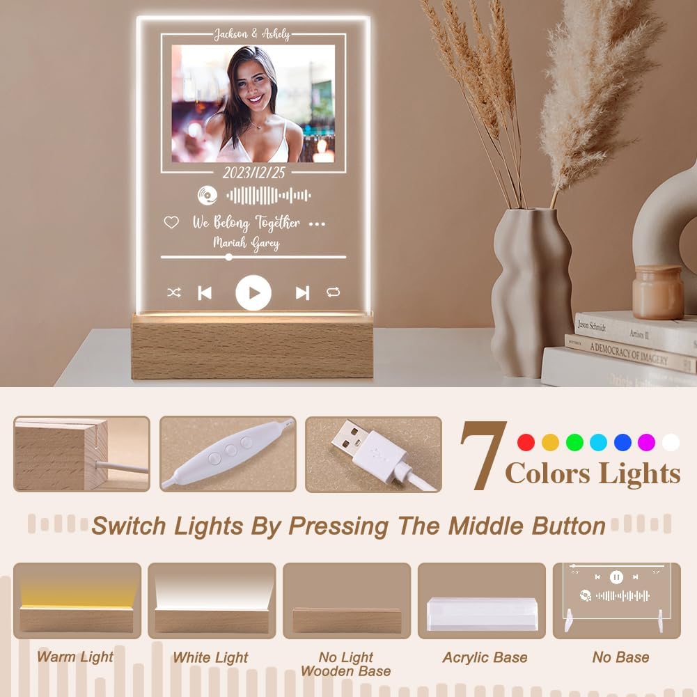 ShineSand Placa personalizada de Spotify con imagen, placa de música acrílica personalizada con foto, regalos personalizados para novio, novia,