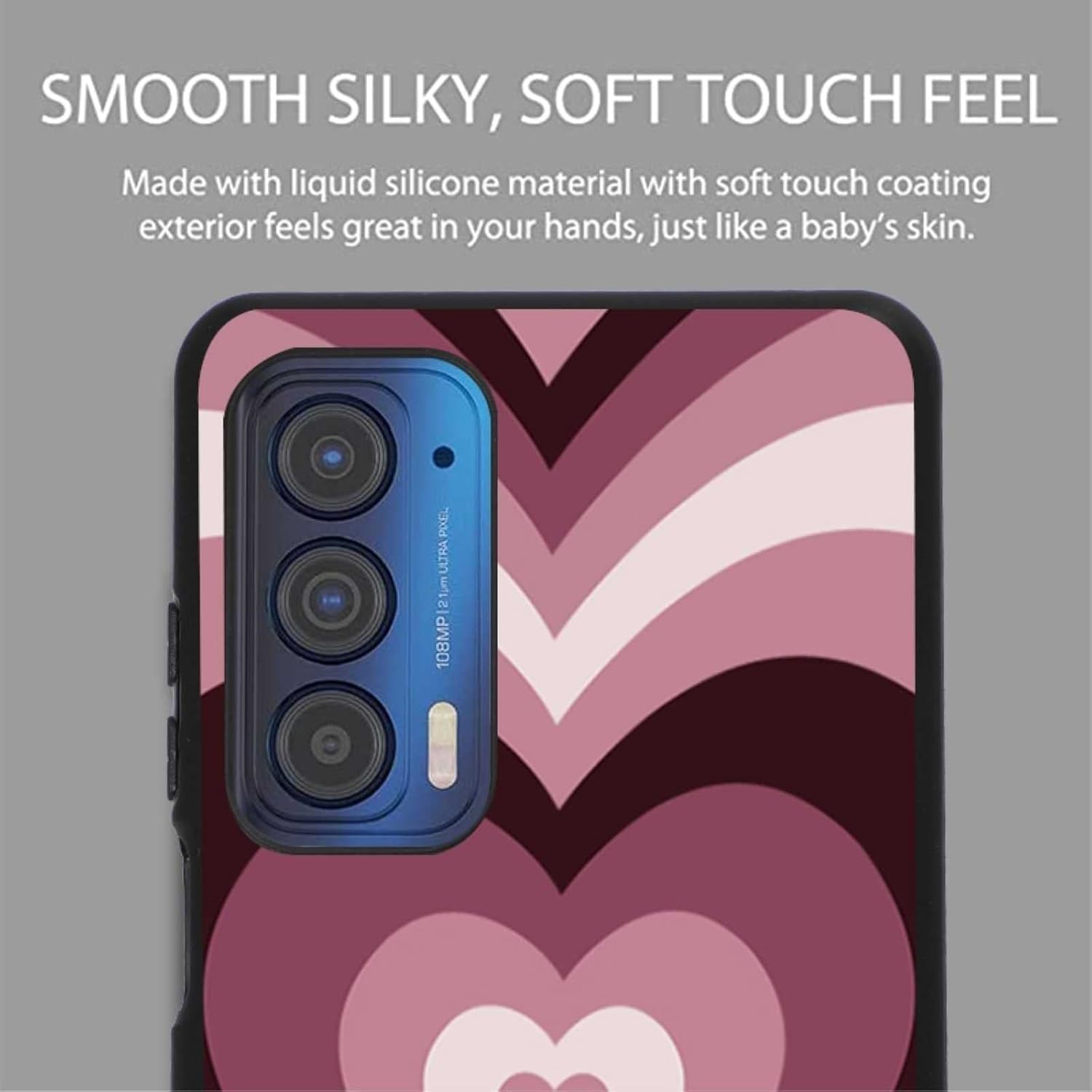 Funda diseñada para Motorola Moto Edge 2021Edge 5G UW, rosa y morado con corazón de amor, café con leche, San Valentín, diseñado para Moto Case para