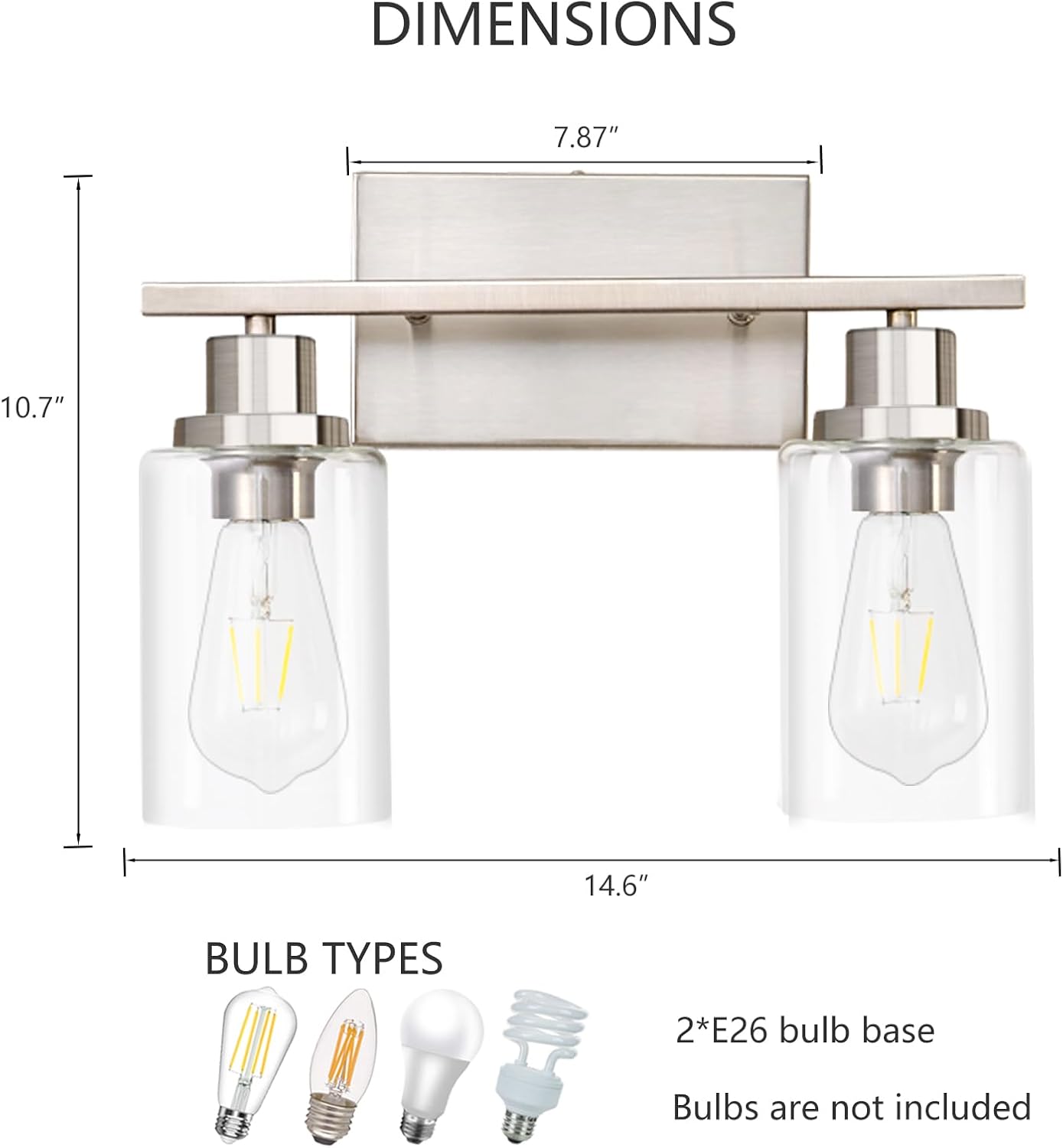 2 lámparas de baño, lámpara de tocador de níquel cepillado sobre espejo, moderna casa de campo, apliques de pared para baño, dormitorio, sala de